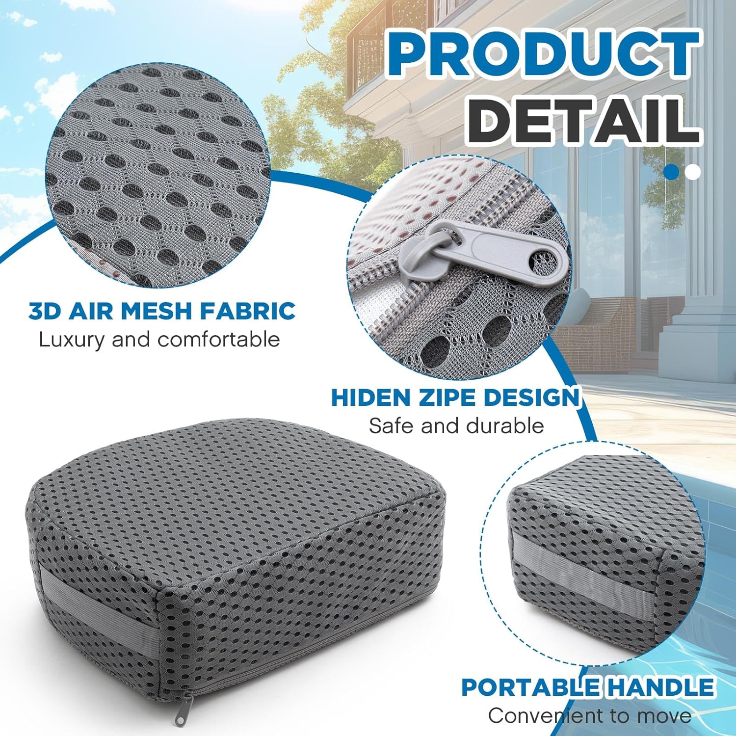 Suzile 2 Pcs Hot Tub Booster Seat Weighted Spa Bathtub Booster Seat Micro Dot Non Slip Quick Dry Bottom Portable Inflatable Cushion with 3D Mesh Cover Tub Accessory for Indoor Outdoor (Grey)