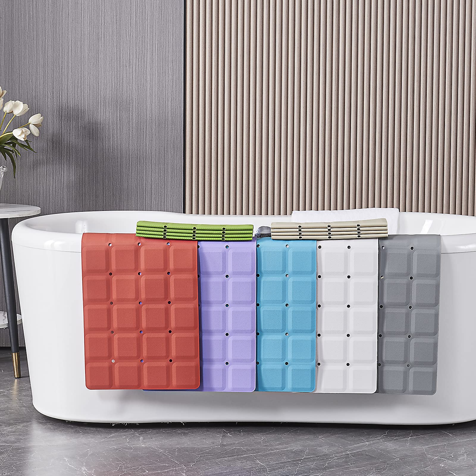 Webos Tappetino da bagno pieghevole antiscivolo in silicone per vasca da bagno, tappetino da doccia senza ventose, per vasca testurizzata e vasca rigenerata (pieghevole, nero, 71,1 x 35,6 cm)
