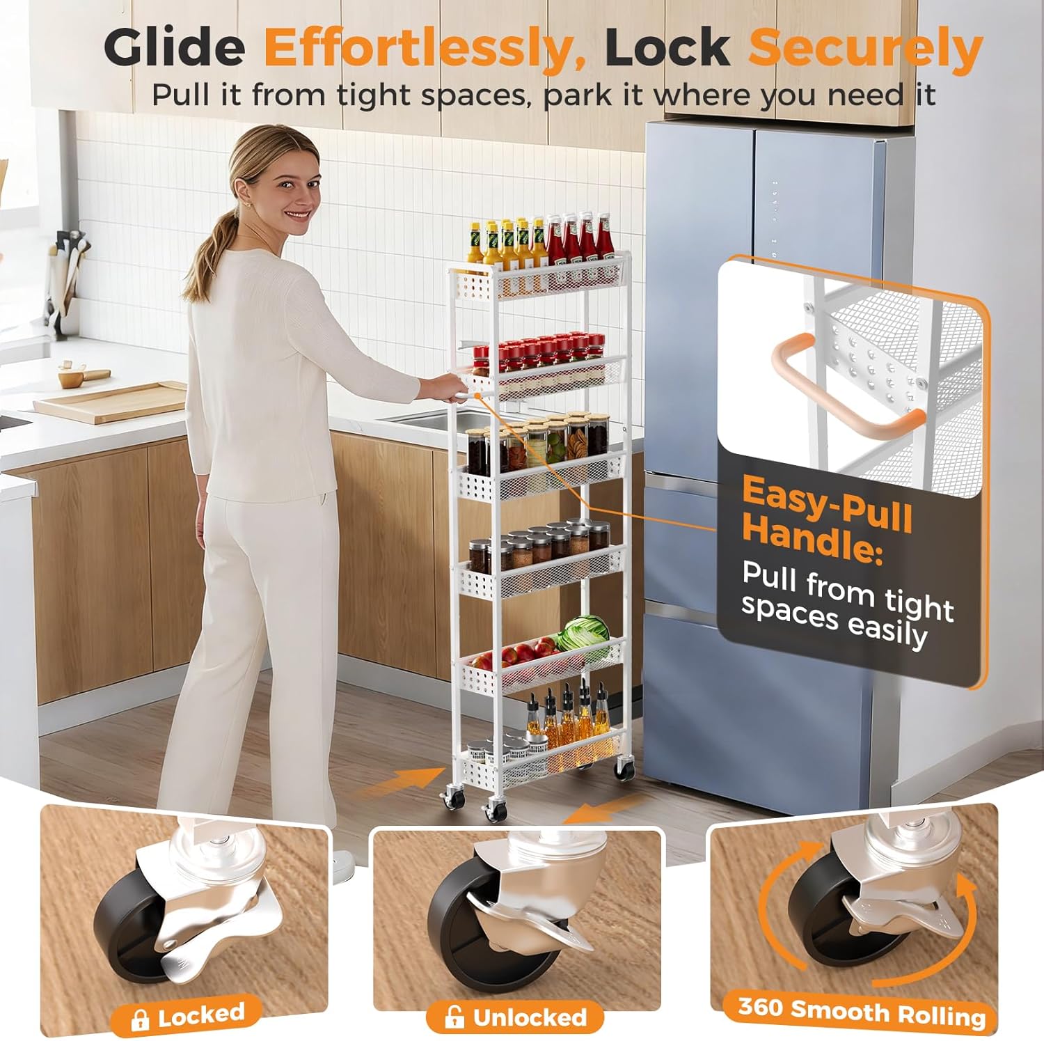 6 Tier Slim Storage Cart with Wheels + 2 Pack Cable Management Under Desk Tray