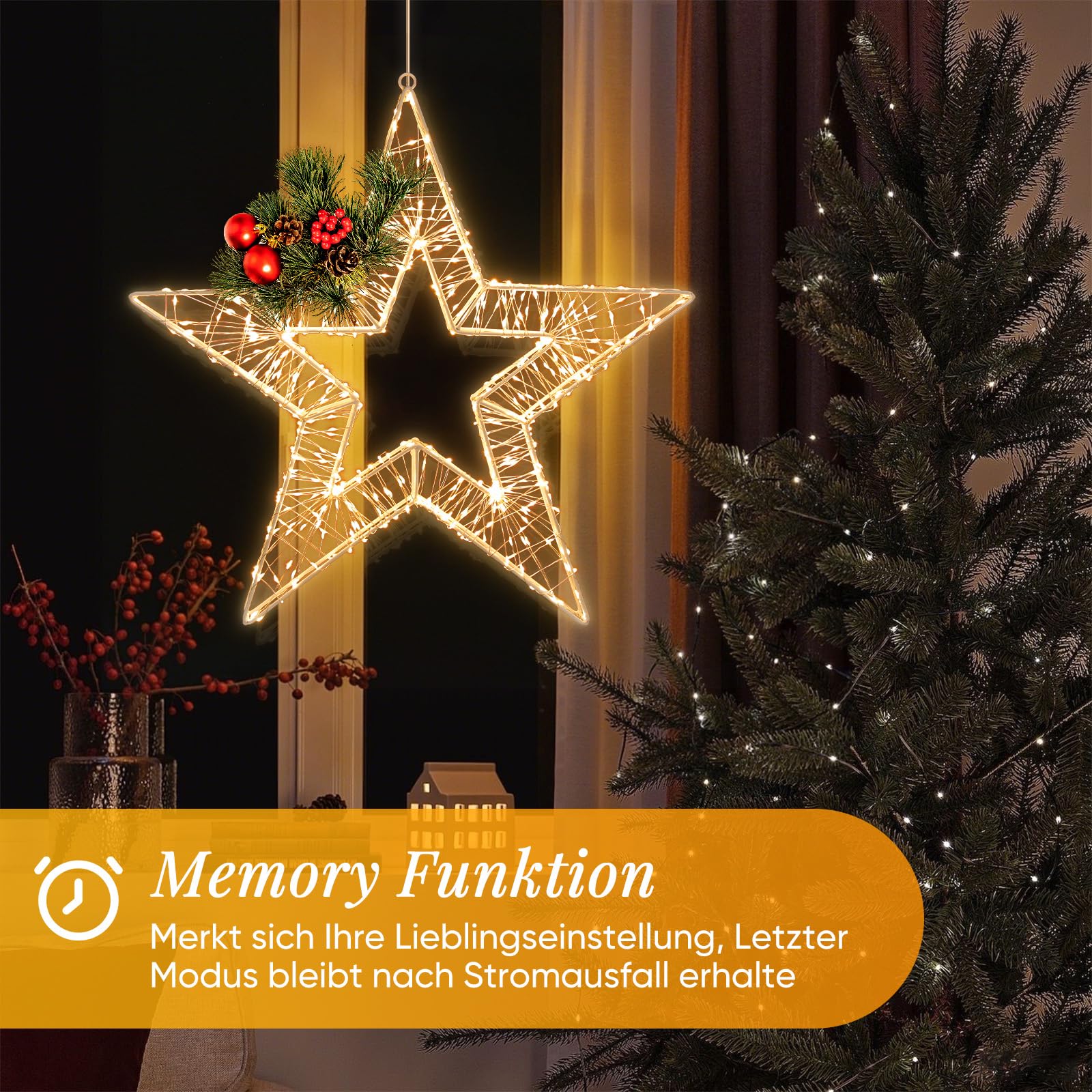 SALCAR LED Weihnachtsstern Beleuchtet 45cm, Metall Adventsstern Leuchtstern mit 8 Modi & Timer, Stern Fenster Deko zum Aufhängen, Weihnachten Dekostern für Innen Außen, Warmweiß