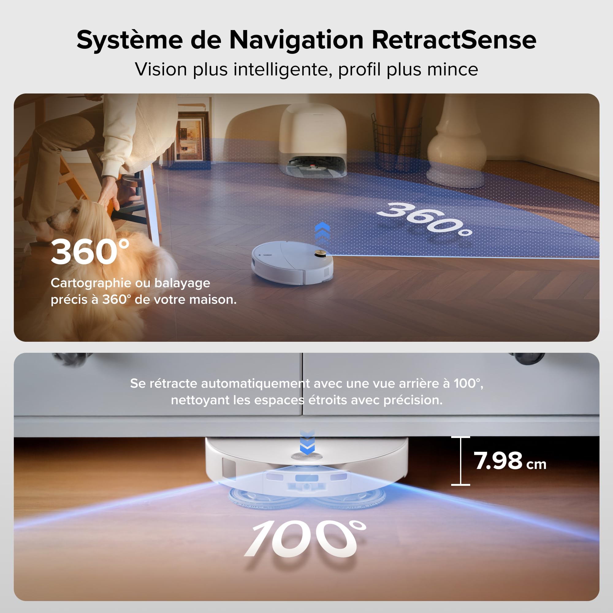roborock Qrevo Curv 2 Pro Robot Aspirateur Laveur avec Station 3.0, 25000 Pa, Lavage à l'eau Chaude à 100 °C, Double Anti-enchevêtrements, Évitement d'obstacles et Navigation Améliorés, 7,98cm Mince