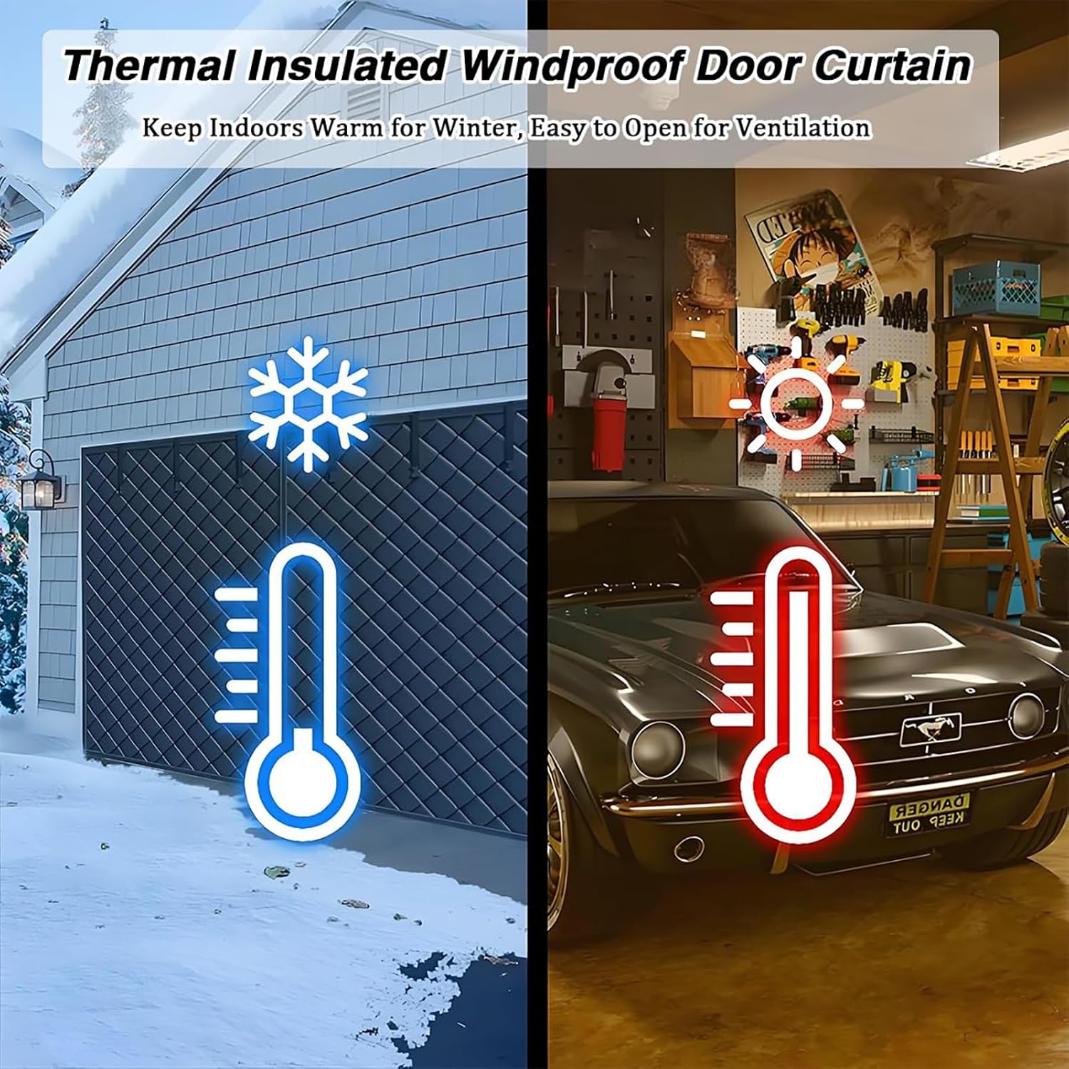 Magnetic Garage Door Insulation Kit, Thermal Insulated Winter Cover Screen, Heavy Duty Weatherproof Windproof Soundproof Curtain for Garage, Patio, Mall Doors(10x7FT, Black)