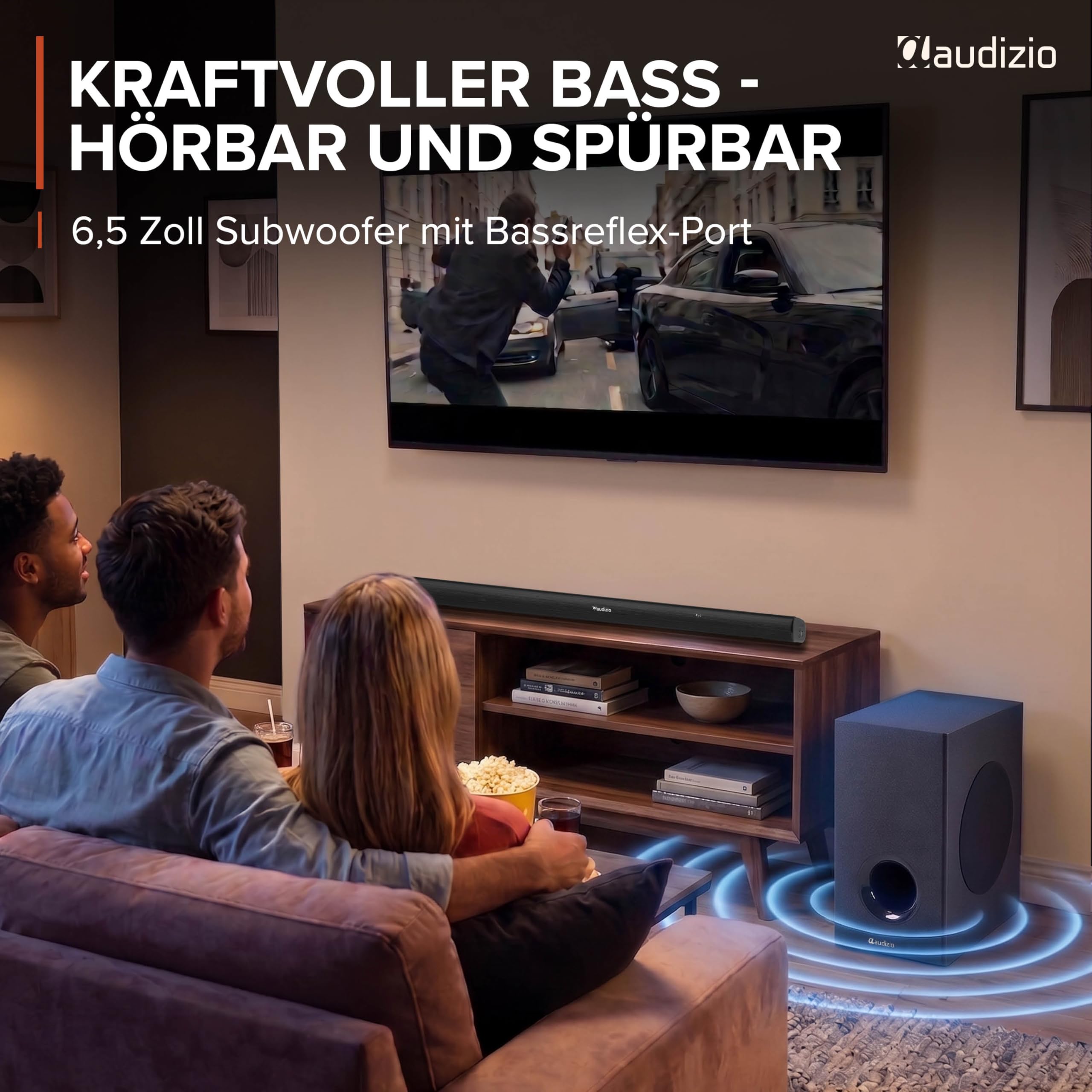 Audizio SB100 5.1 Soundsystem - TV Soundbar mit Subwoofer, 180 Watt, Bluetooth 5.3, Heimkino Soundsystem mit 2 Surround Lautsprecher, HDMI ARC, Optisch, 97cm Soundbar für TV Geräte, Fernbedienung