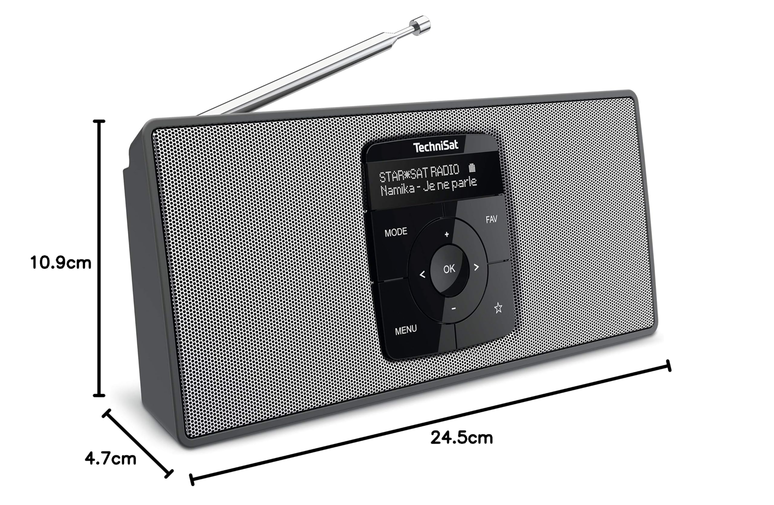 TechniSat DIGITRADIO 2 S - Radio stereo DAB portatile con batteria ricaricabile (DAB+, FM, Streaming audio Bluetooth, Display OLED, Ingresso per cuffie, Stereo 2 Watt RMS), Nero/Argento