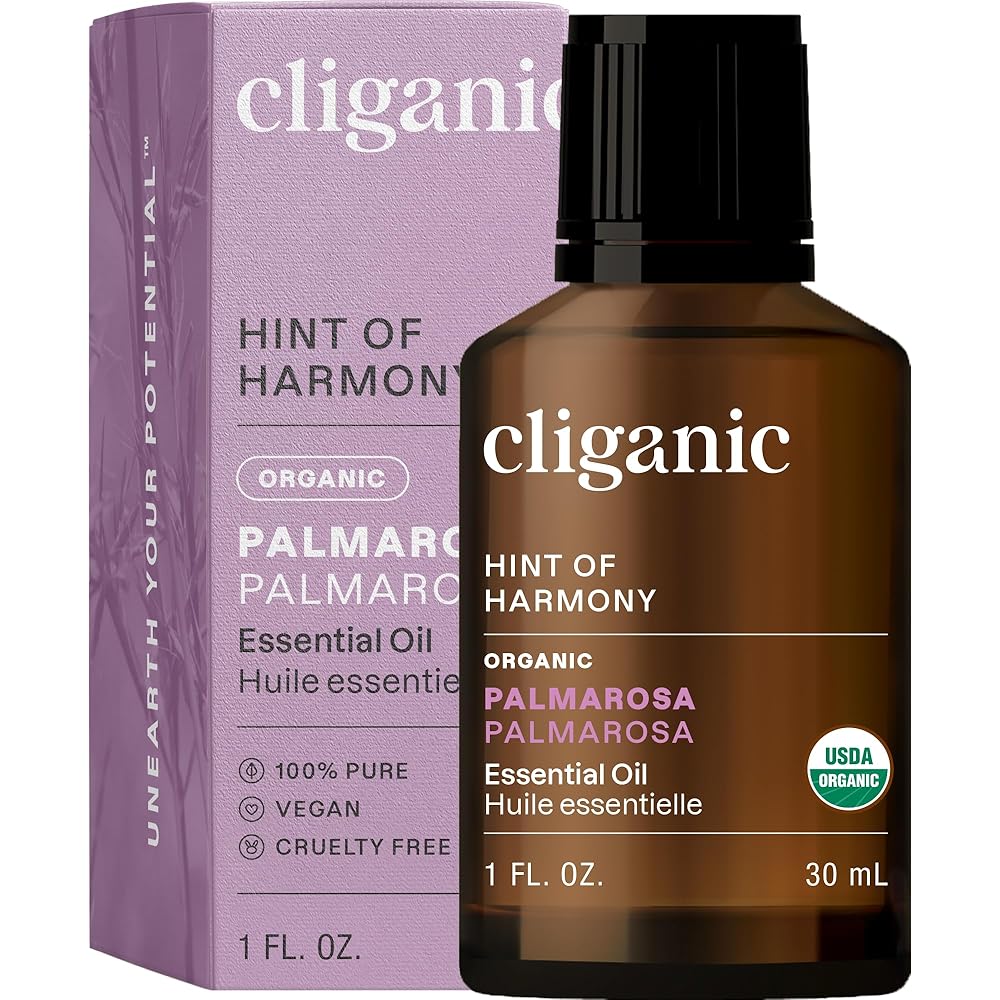 Cliganic USDA Organic Palmarosa Essential Oil, 1oz - 100% Pure Natural Undiluted for Aromatherapy | Non-GMO (Packaging May Vary)