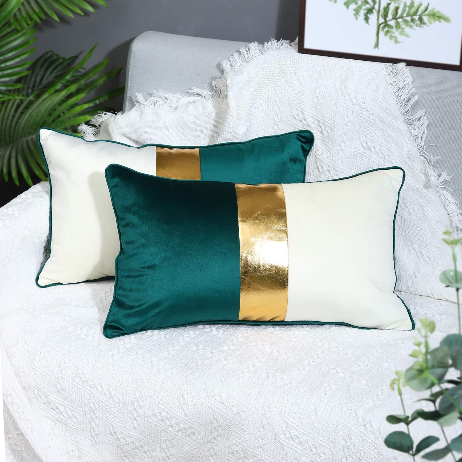 Navy Blue Beige Gold Leather Patchwork Velvet Throw Pillow Cover 20x20 Set of 2 Luxury Modern Home Decor Cushion Cover Decorative Pillow for Couch Living Room Bedroom Car (Navy Blue, 20x20)