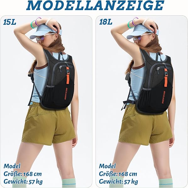 BECOJADDE 15L Wanderrucksack Herren Kleiner Rucksack Damen Leichter Daypack Tagesrucksack Faltbarer Trekkingrucksack für Camping Outdoor Wandern Travel Schwarz - 5