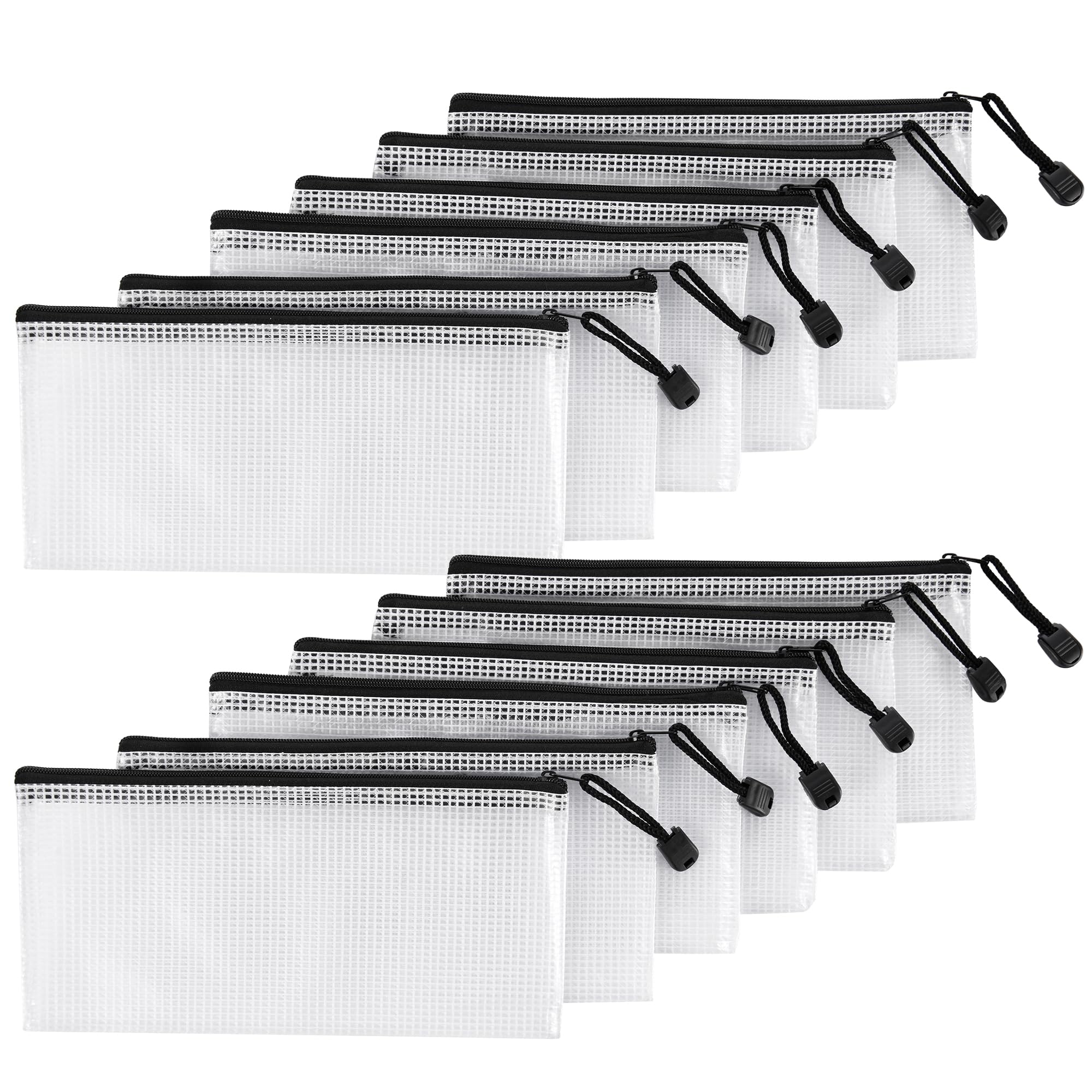 12Pcs Mesh Zipper Pouch,9x4.4 Inches Durable Pouches,Organizing Storage with Zipper for Bill,File and Travel,Multi-purpose Stationery Pouch