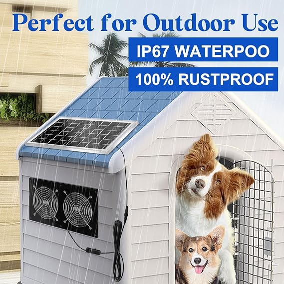 Solar Exhaust Fans & Powered Fan with 15W Panel & 2-Pack High-Speed Brushless DC Fans,Solar Ventilation Fan for Greenhouses, Chicken Coops, Attics, Barns, Sheds & Dog Houses