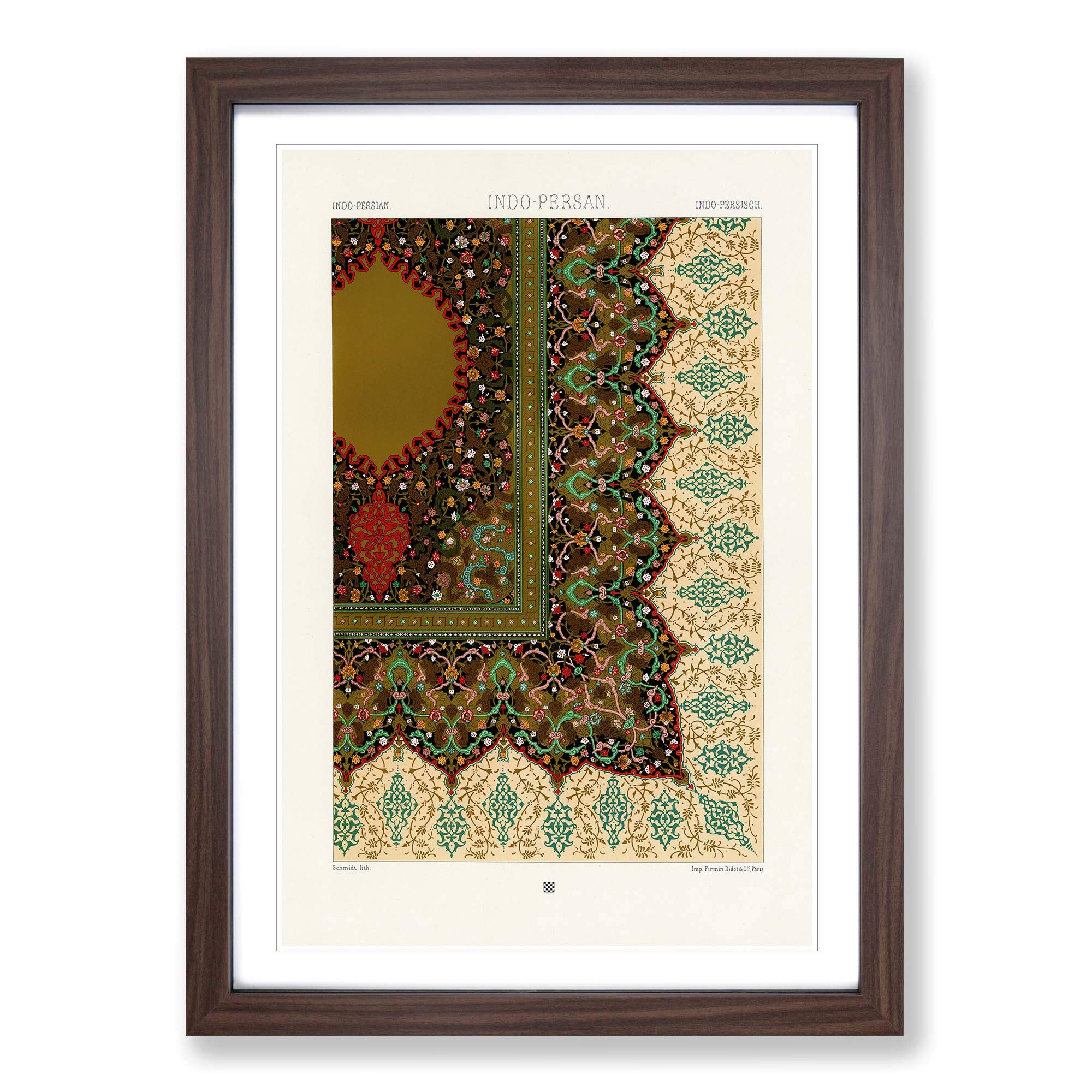 Big Box Art Ornate Indo-Persian Pattern by Albert Racinet Framed Wall Art Picture Print Ready to Hang, Walnut A2 (62 x 45 cm)