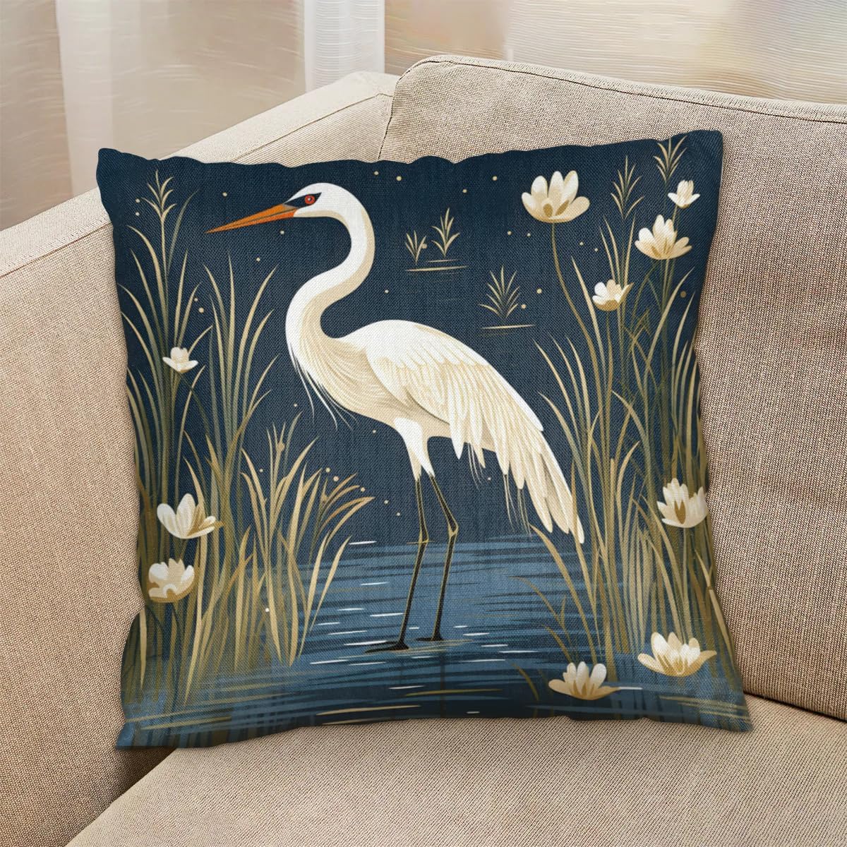Pillow Covers Heron Throw Pillows Cover Set of 2 Cases 14x14 Inch Square Pillowcases Soft Cushion Covers Modern Farmhouse Heron Pattern Home Decor for Couch Bedroom Sofa Living Room - Image 5