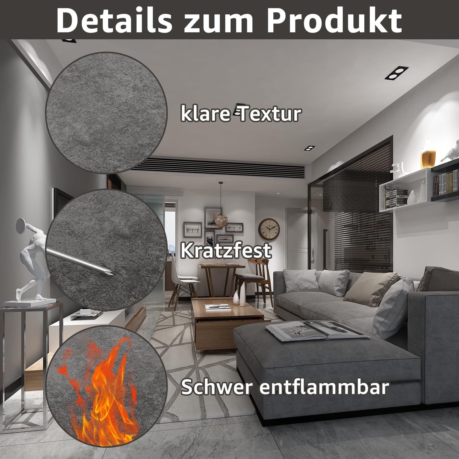 40 Stück PVC Bodenbelag 30 x 30cm Klebefliesen, 3,6m² Vinylboden Selbstklebend Dicke 1,3 mm Laminat Selbstklebende Fliesen für Wohnzimmer, Küche, Schlafzimmer (Grau Marmor)