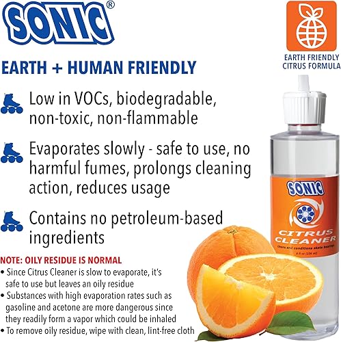 Miniatura 4 de SONIC Citrus - Limpiador de rodamientos de patines, limpia patines en línea, patines y rodamientos de patineta, respetuoso con el medio ambiente, 8