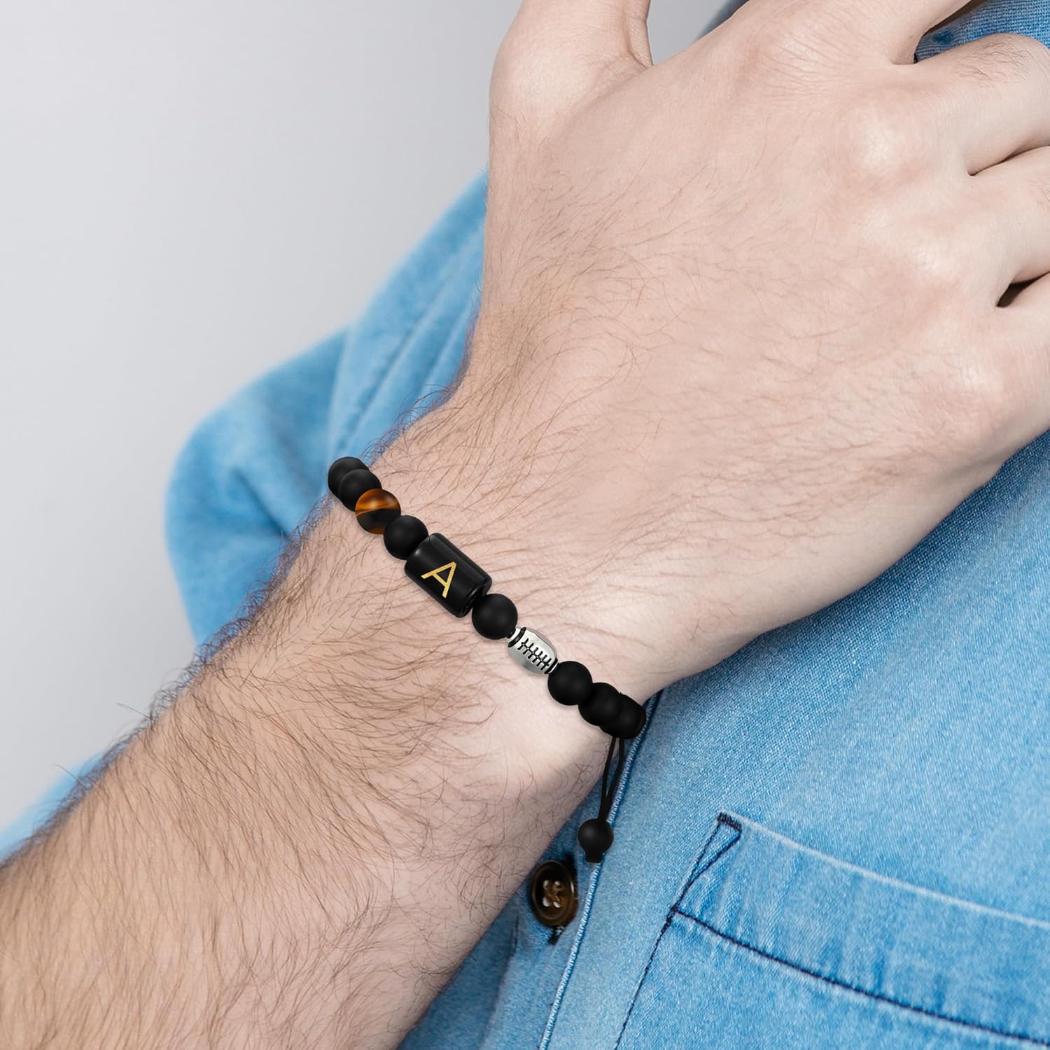 Easter Basket Stuffers-Football Gifts for Boys Men Youth Junior Coach Team Kids Player Initial with A-Z Letter Football Beaded Bracelets Party Favors Accessories Adjustable 5.5''-10'' Jewelry Gifts - Image 5