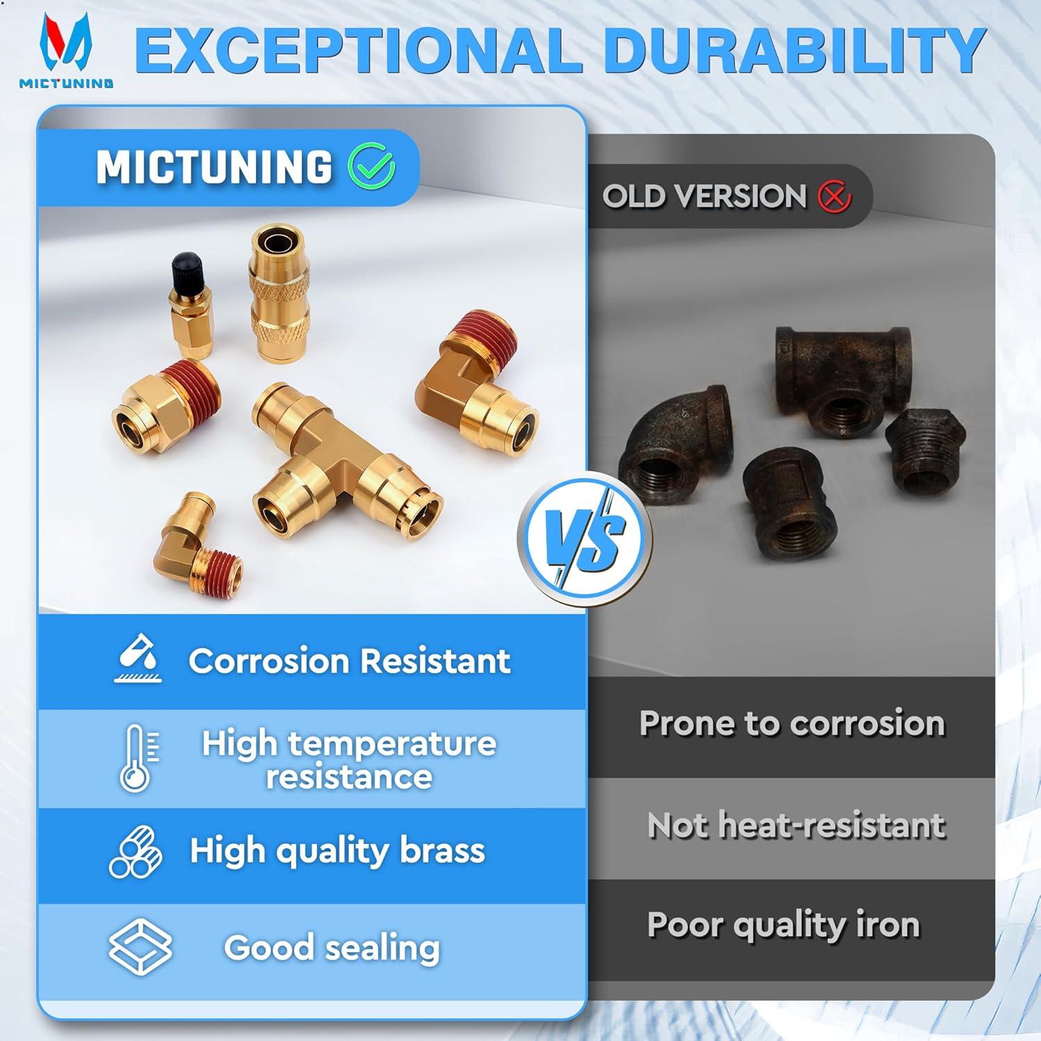 MICTUNING 43 Pcs Brass Dot Air Brake Line Fittings Assortment Kit, 1/8", "1/4", "3/8", "1/2" Push to Quick Connect & NPT Thread Tube Hose Fittings Repair Kit for Truck or Industrial System