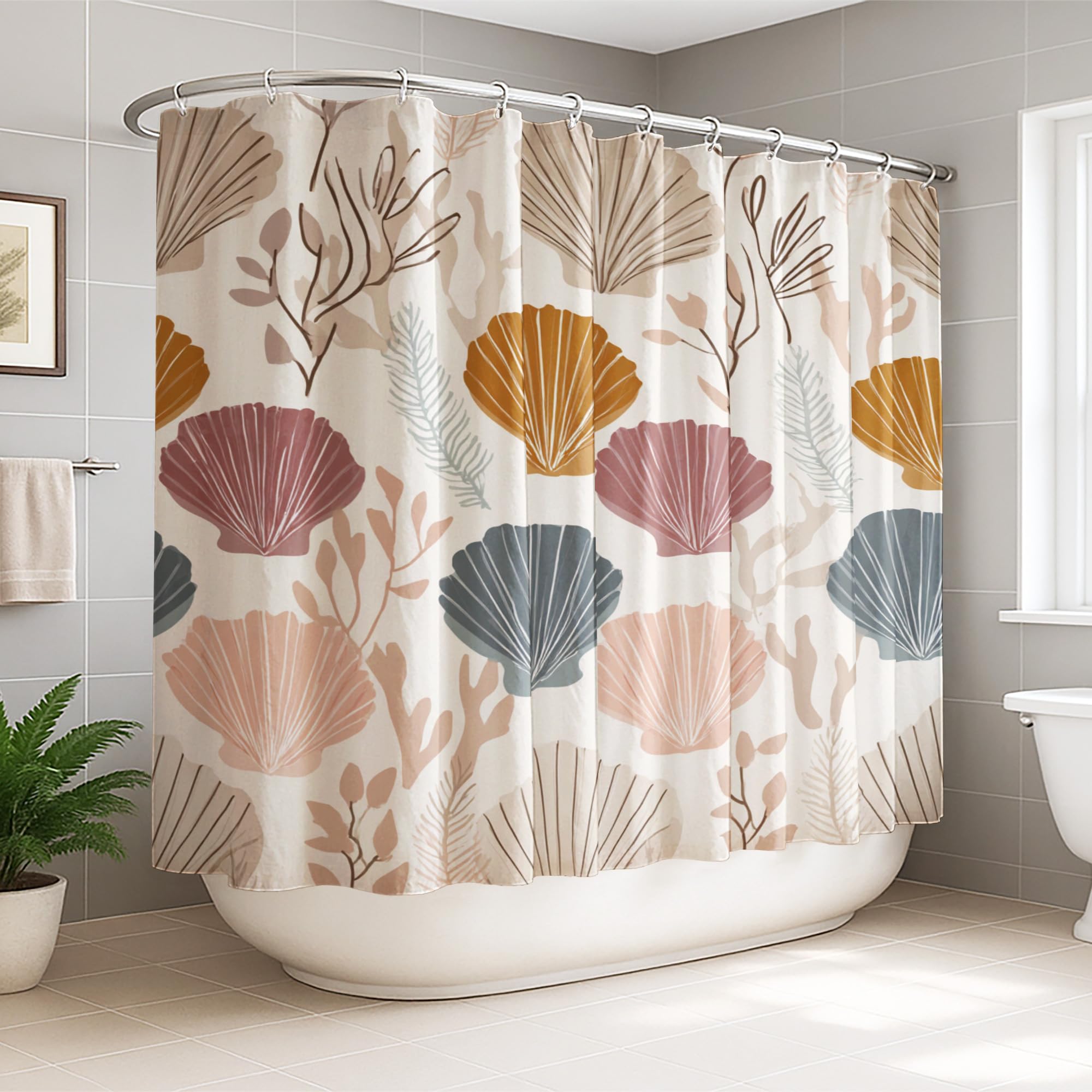 Rideau de douche extra large imperméable 274x183 motif feuilles naturel