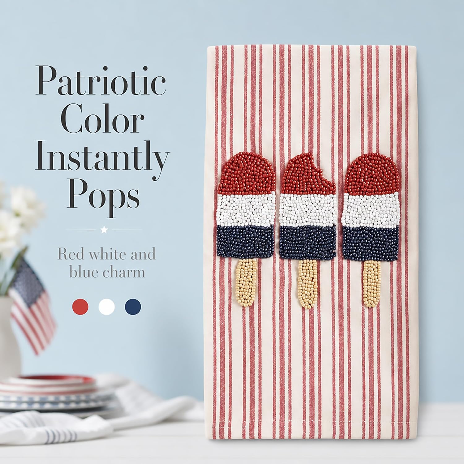 Mud Pie Red Ice Pop Beaded Americana Towel, America 250 Towel