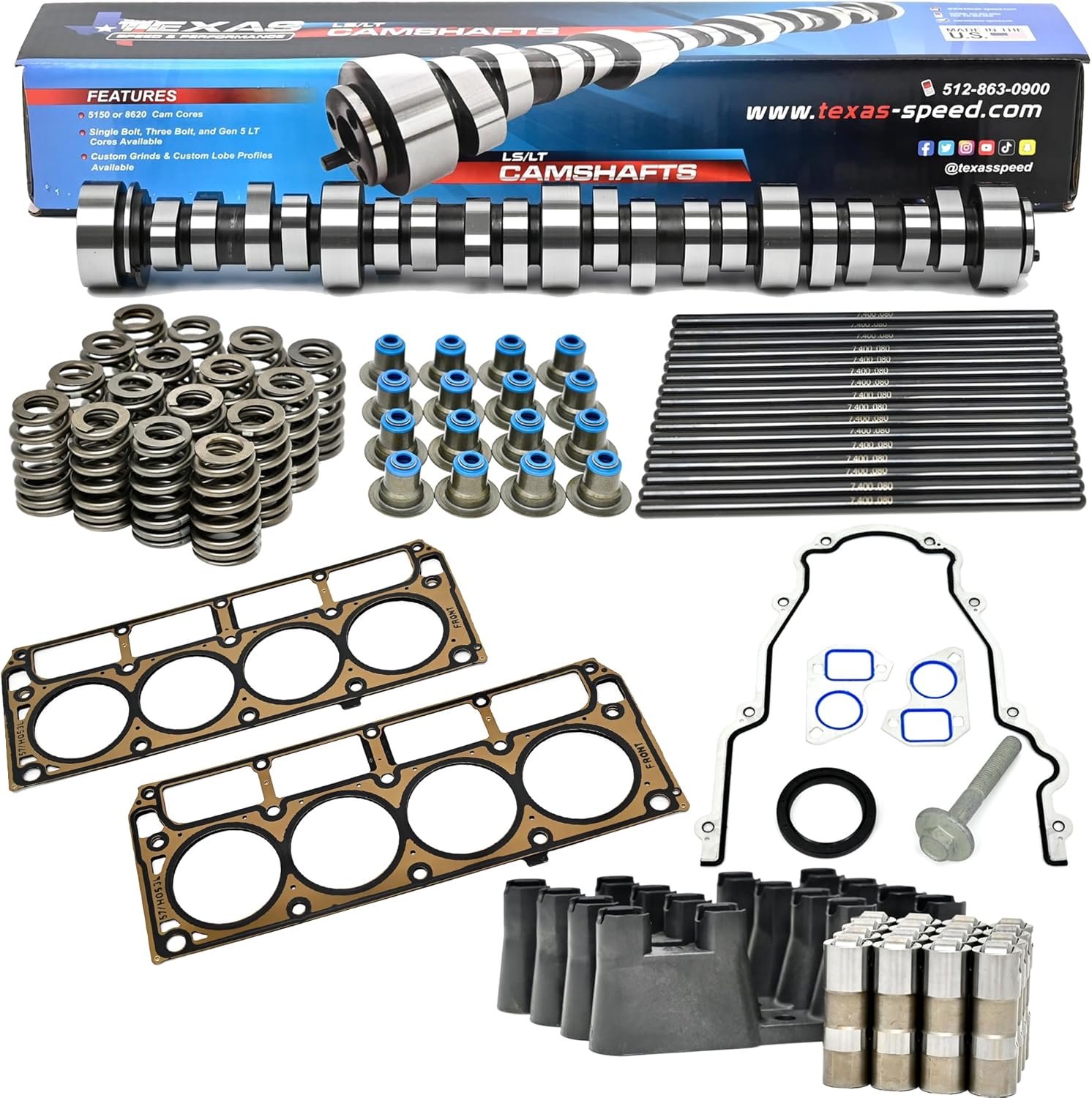 Texas Speed Chopacabra Truck Camshaft Install Kit | Fits 4.8L 5.3L 5.7L 6.0L LS Engines | Includes Chopacabra Cam Delphi LS7 Lifters LS Lifter Trays & LS1 MLS Head Gaskets