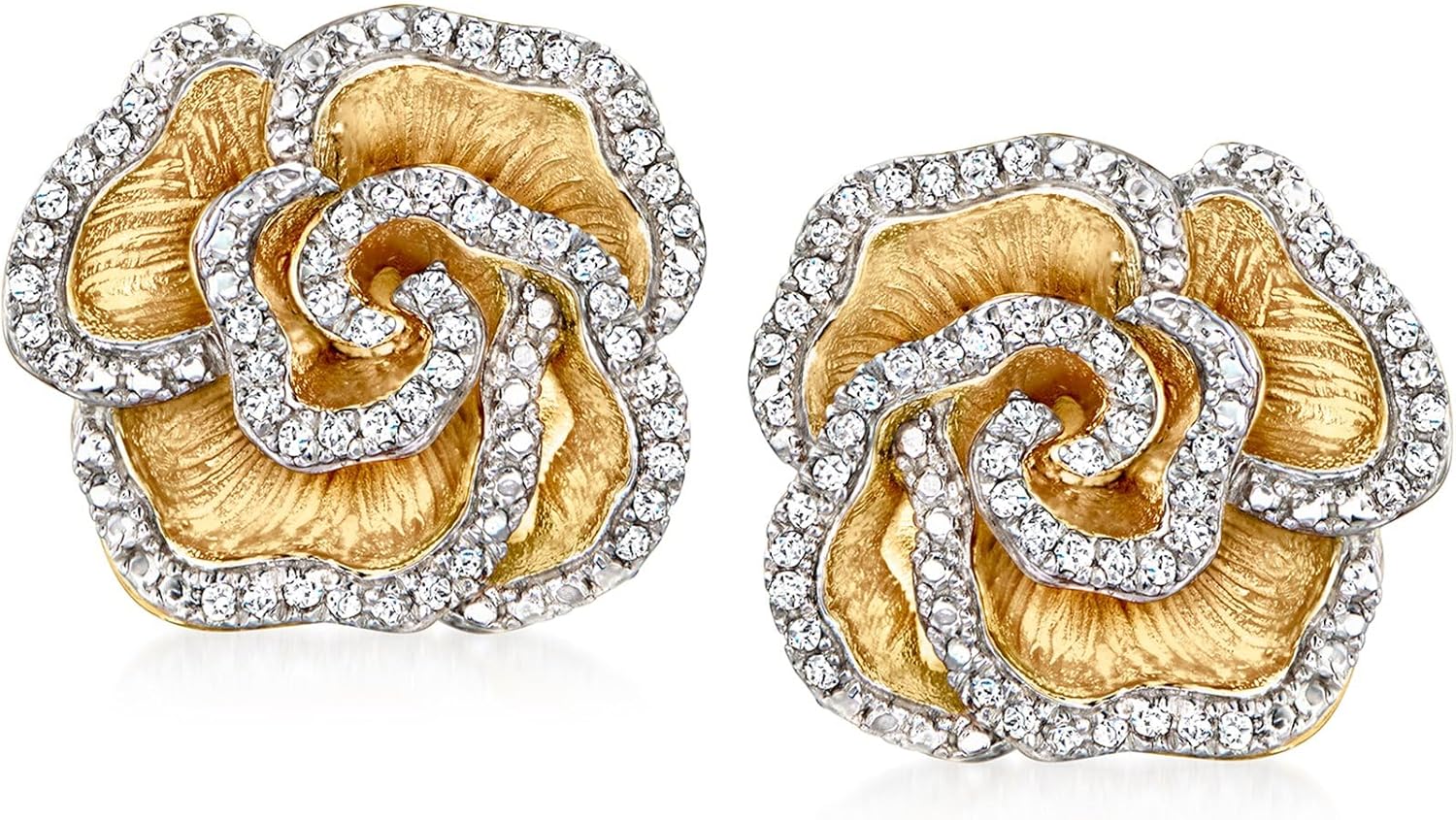 Ross-Simons 0.20 ct. t.w. Diamond Flower Earrings in 18kt Gold Over Sterling