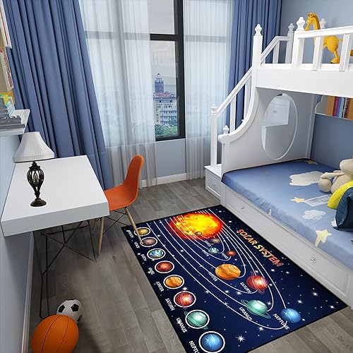 Miniatura 5 de Alfombras infantiles para dormitorio, niños, lindas alfombras para sala de juegos, alfombra de área de galaxia, para dormitorio, espacio exterior,