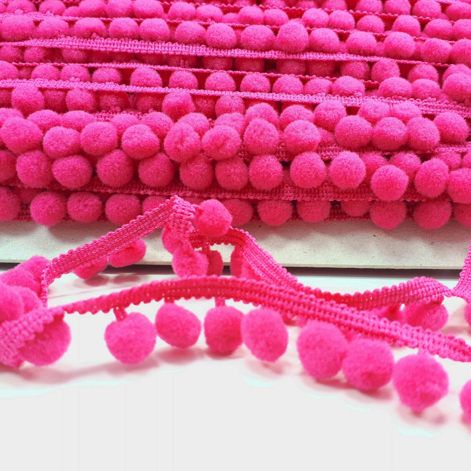 5 metres of POM POM Trim Quality Pompoms 10 mm Bobbles 18 mm Total Width Tape (Pink)