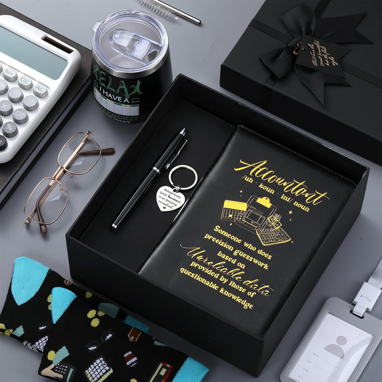6 Pcs Accountant Gifts for Men Women Spreadsheet Gifts for Accounting Coworkers 12 oz Stainless Steel Cup Socks Keychain Pen Notebook Box for CPA Auditors Finance Professionals - Image 3