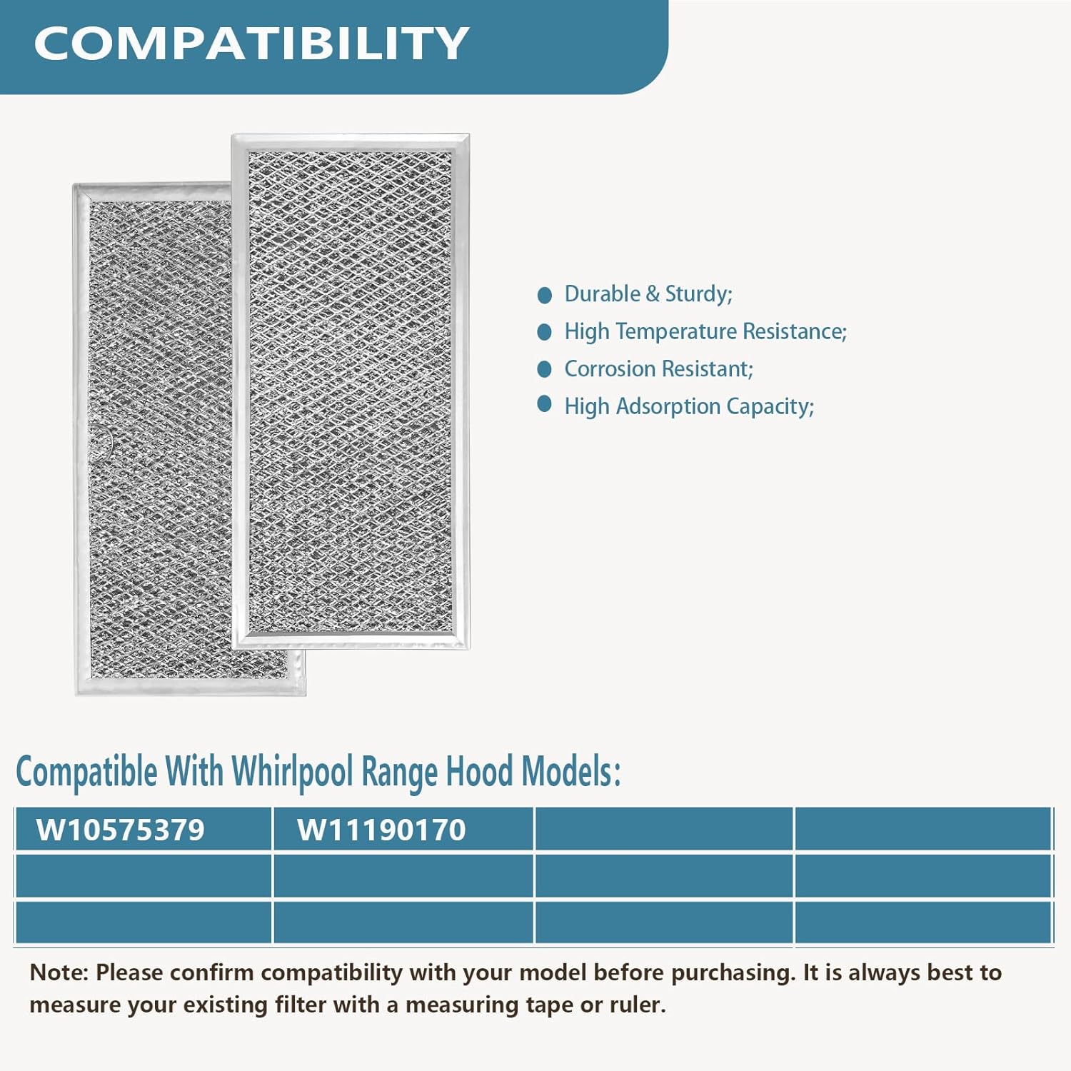 W10575379 Range Hood Grease Filter Replacement For Whirlpool Downdraft Range Hood W11190170 5.5" x 11.63" x 0.09" 12-Layer Aluminum Mesh Downdraft Vent Hood Filter 2 Pack