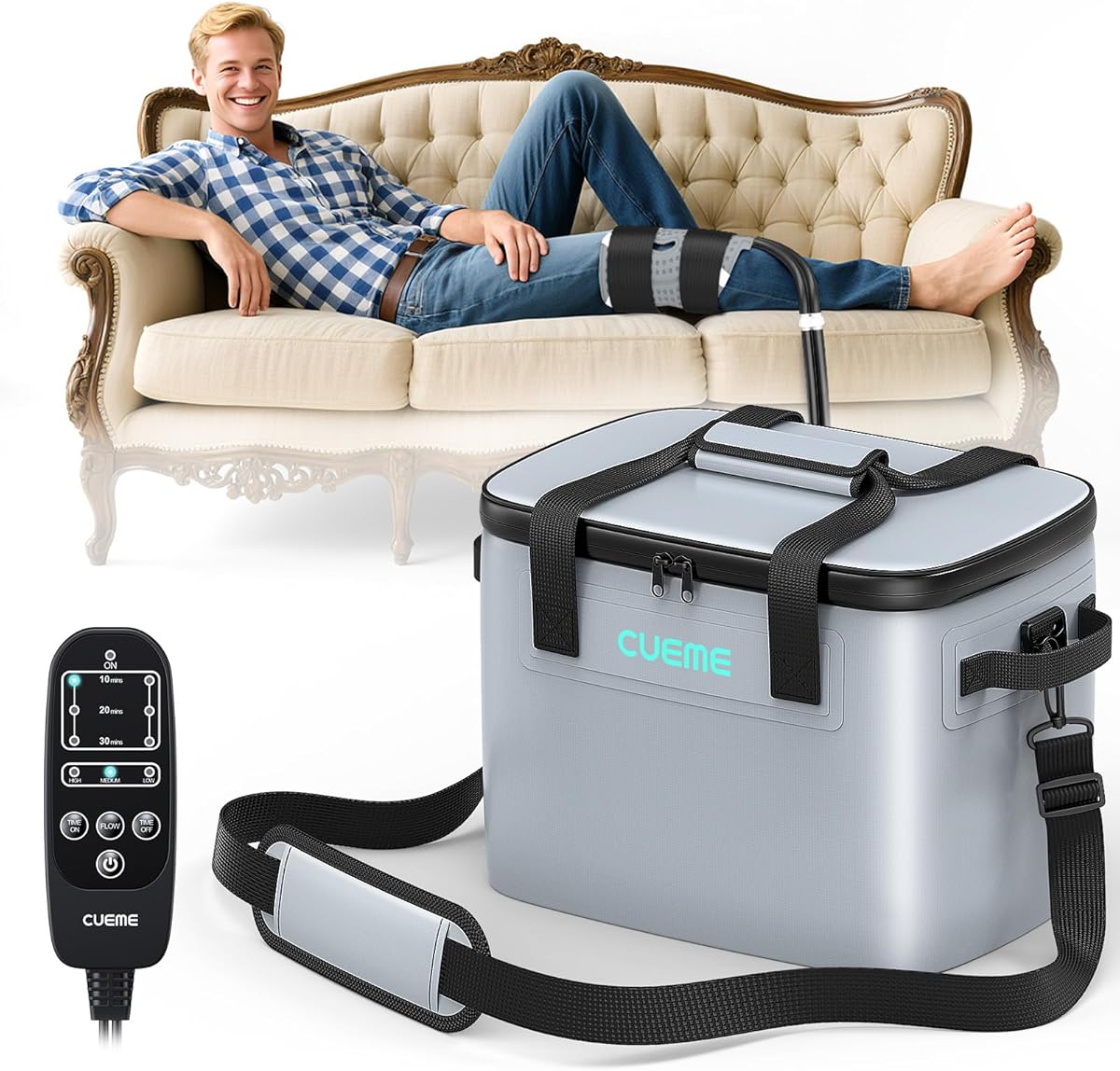 CUEME 20 QT Ice Machine for Knee After Surgery, Programmable Timer Cold Therapy Machine, Knee Replacement Recovery System, Cryotherapy Pain Relief Pad for Shoulder, Hip, Ankle & Foot