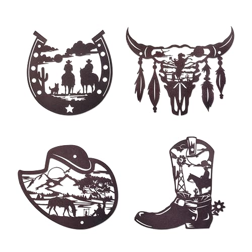 Western Wall Decor Metal Set, Country Room Art for Rustic