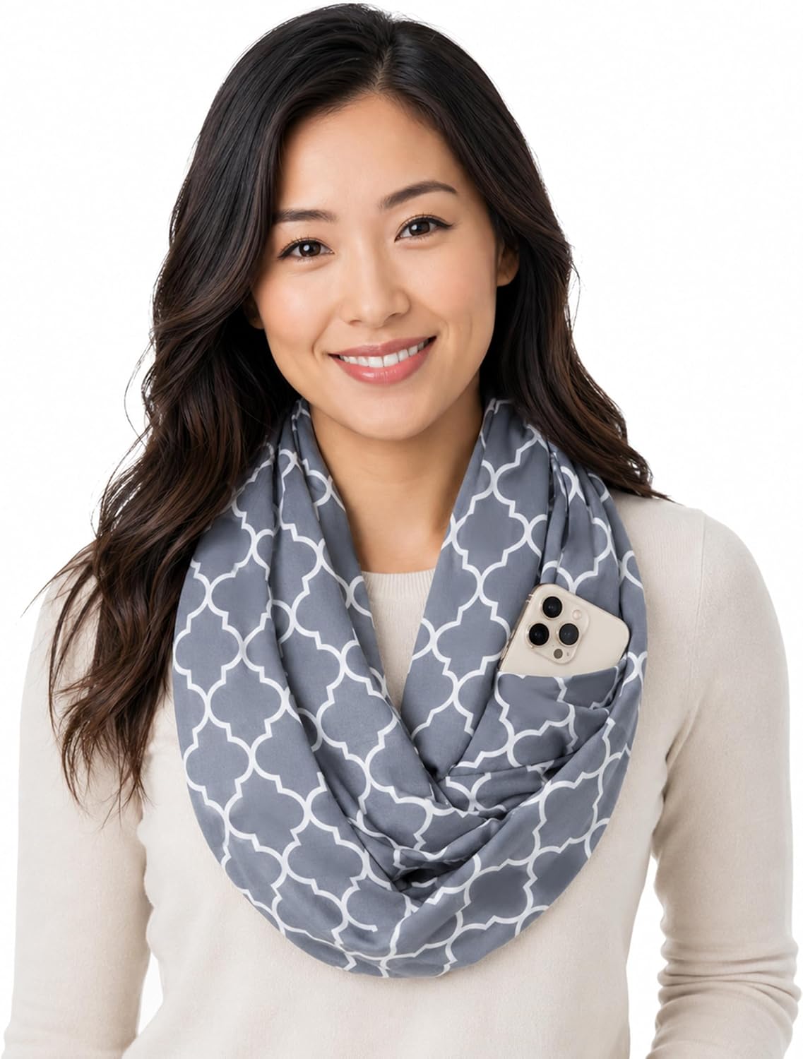 Pop Fashion Quatrefoil Pattern Infinity Scarf for Women - Travel Scarf with Hidden Pocket - All Seasons