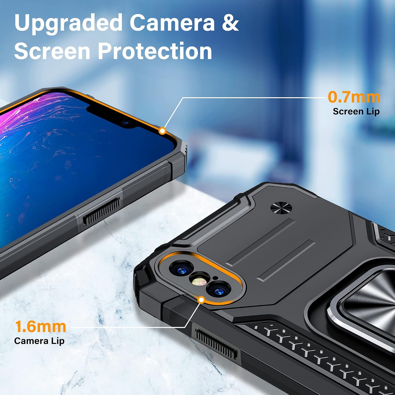 Vakoo for iPhone X Case, iPhone Xs Case, 5.8-Inch, Stand Series [Military Grade Drop Protection] [Metal Ring Holder] Heavy Duty Design Shockproof Protective Phone Case for iPhone X/XS/10, Black