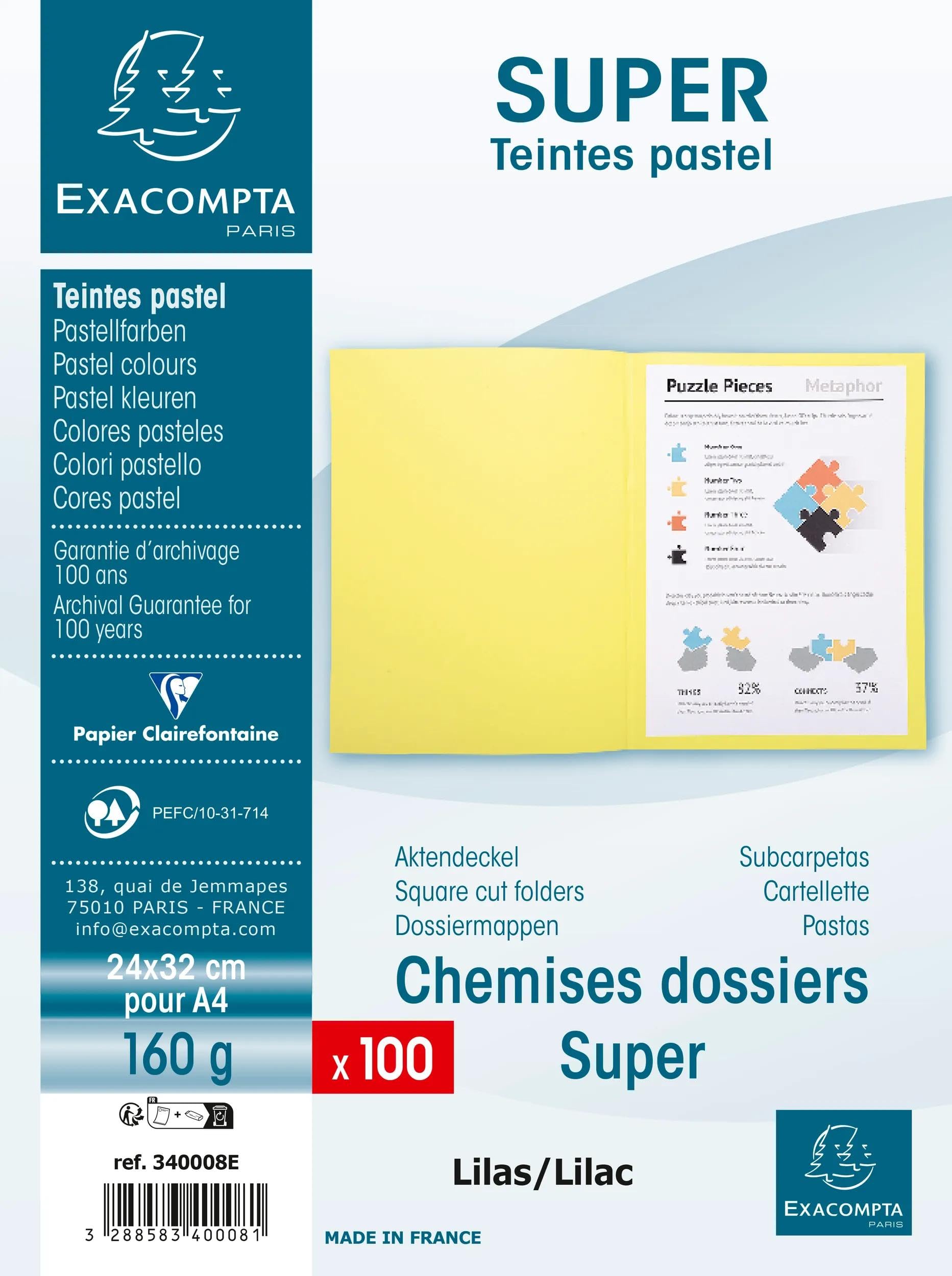 Exacompta 5 Packungen à 100 halbfeste Mappen Super flieder