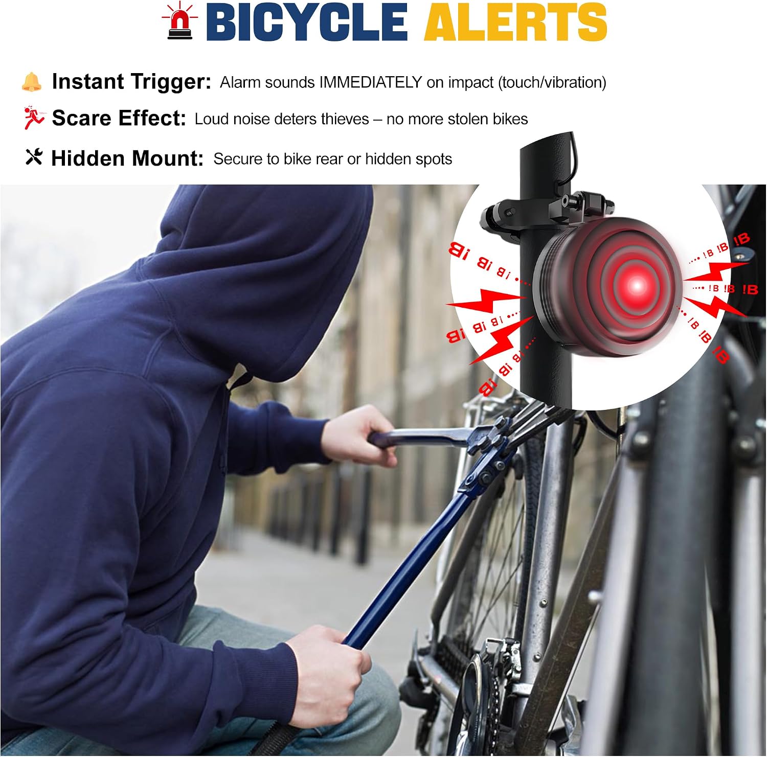 Electric Bike Horn and Alarm, 120dB Loud, Wireless Remote Control, USB Type-C Rechargeable, 229 ft Range