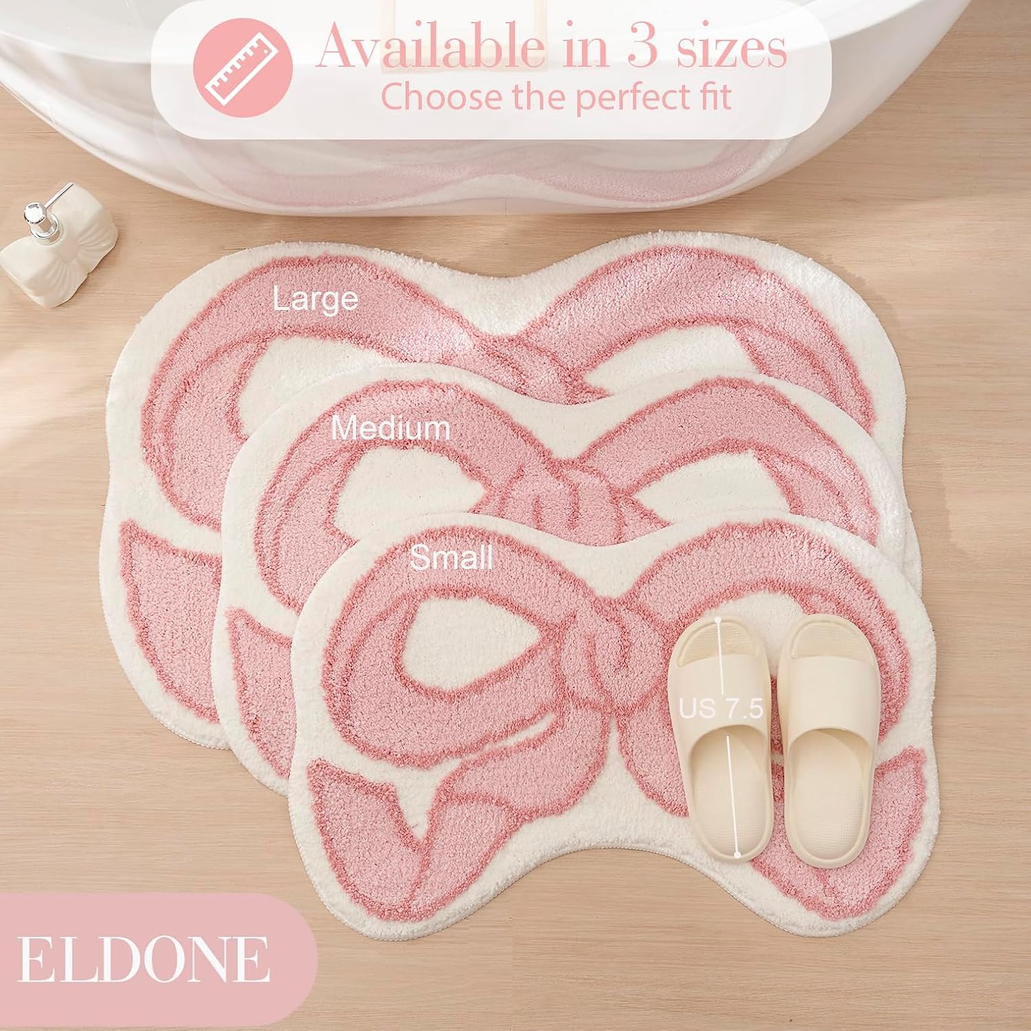 ELDONE Pink Bow Shaped Bathroom Rugs, Cute Bath Mat Non Slip, Microfiber Aesthetic Trendy Funky Fun Preppy Girly Rug, Coquette Bow Decor for Girls Kids Bedroom, Nursery Room, Vanity, 36" x 23"