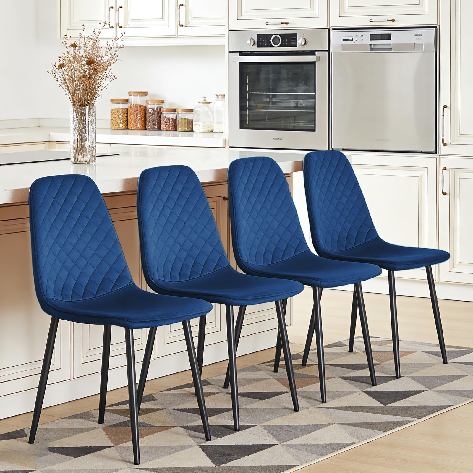 JaHECOME Blue Dining Chairs Set of 4 Velvet Fabric Upholstered Seat Living Room Chairs Metal Legs for Kitchen Lounge Home Office — image 1