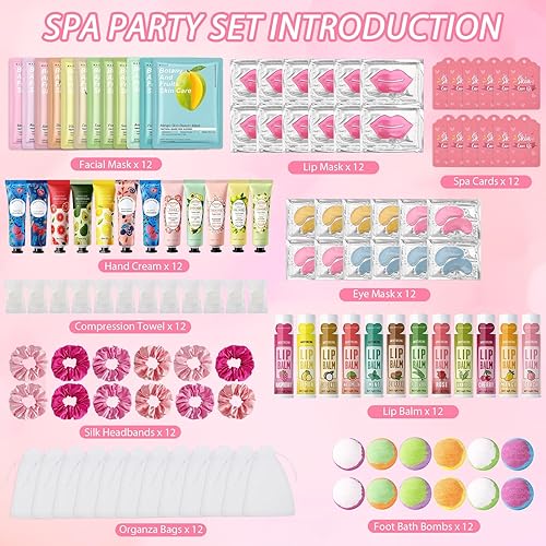 Miniatura 2 de 120 piezas de suministros de fiesta de spa para niñas, incluyen máscaras faciales, máscara labial, parches debajo de los ojos, bálsamo labial,