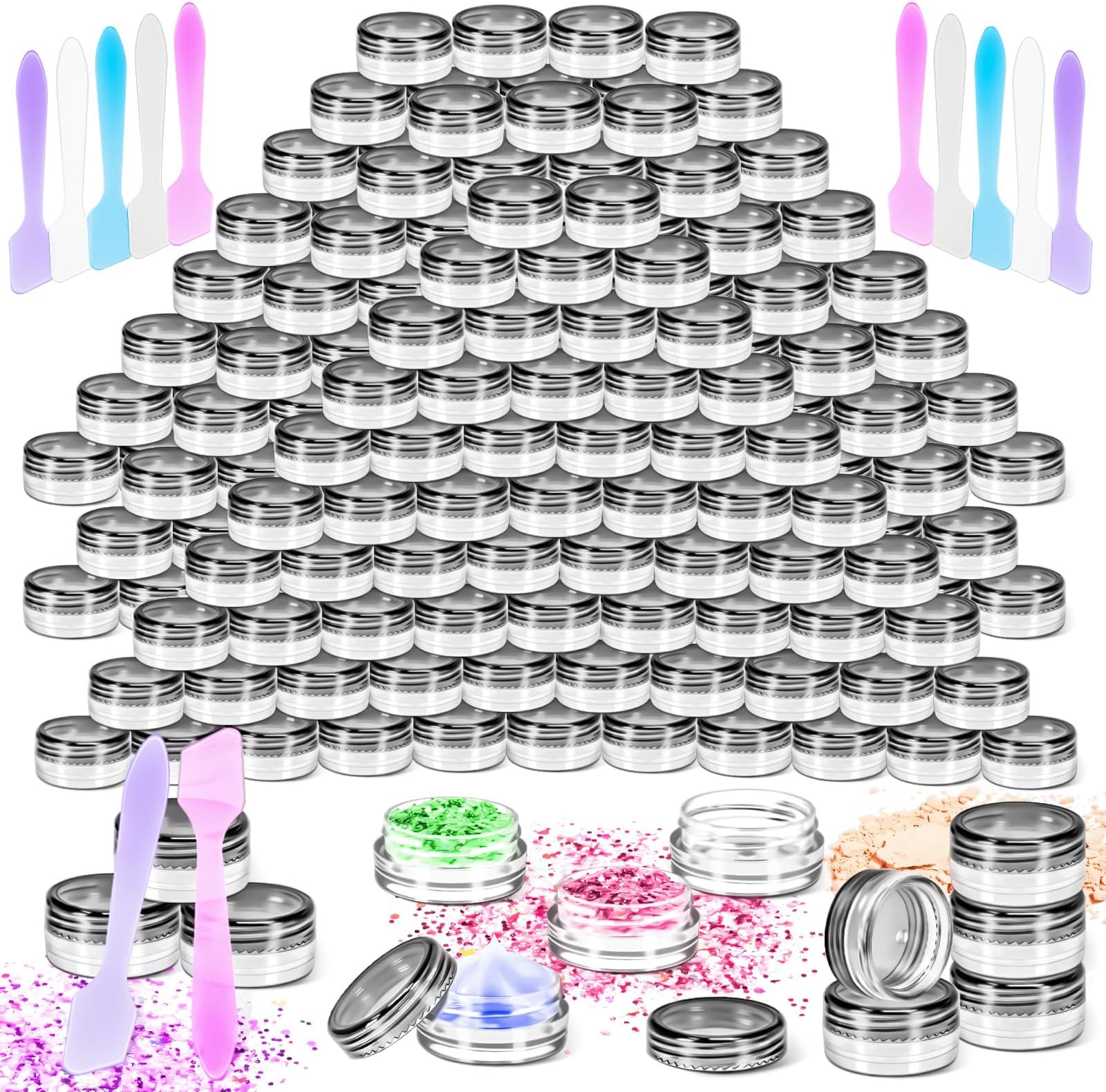 120 Pack 3g Plastic Jars with Lids, 3ml Round Clear Cosmetic Containers Makeup Jars, 3gram Travel Size Container Jar with Spatulas for Makeup Sample Lotion Cream Ointment Salve Balm Powder