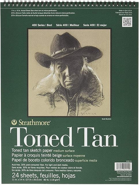 Strathmore 400 Series Tan Drawing STR-412-11 24 Sheet Toned Sketch Pad, 28 x 35 cm, 28 x 35 cm