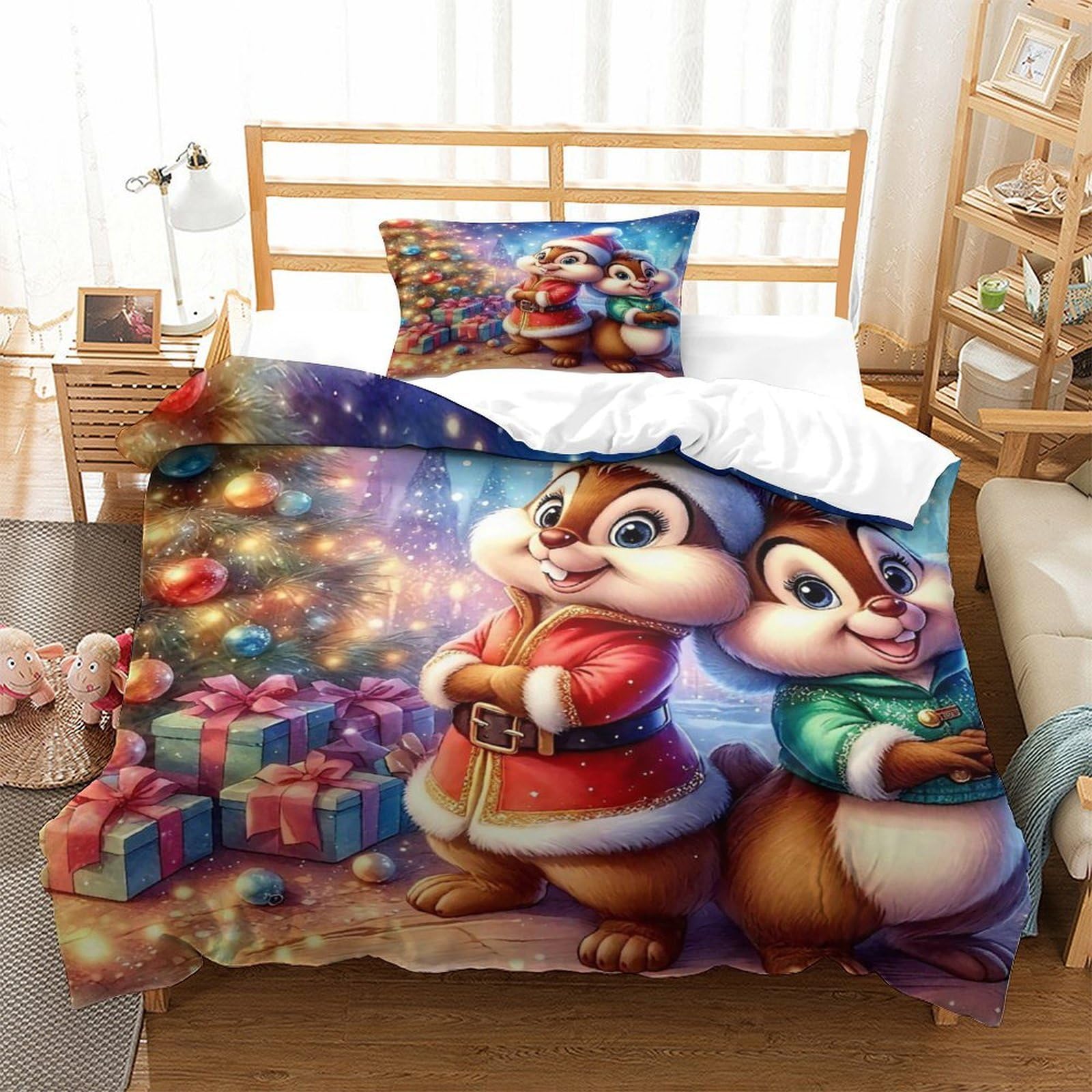 QTIVARLEN Merry Christmas Duvet Cover 2 PCS with Pillowcases Bedding Microfiber with Zipper Closure Ultrasoft Closure Breathable Single（135x200cm）