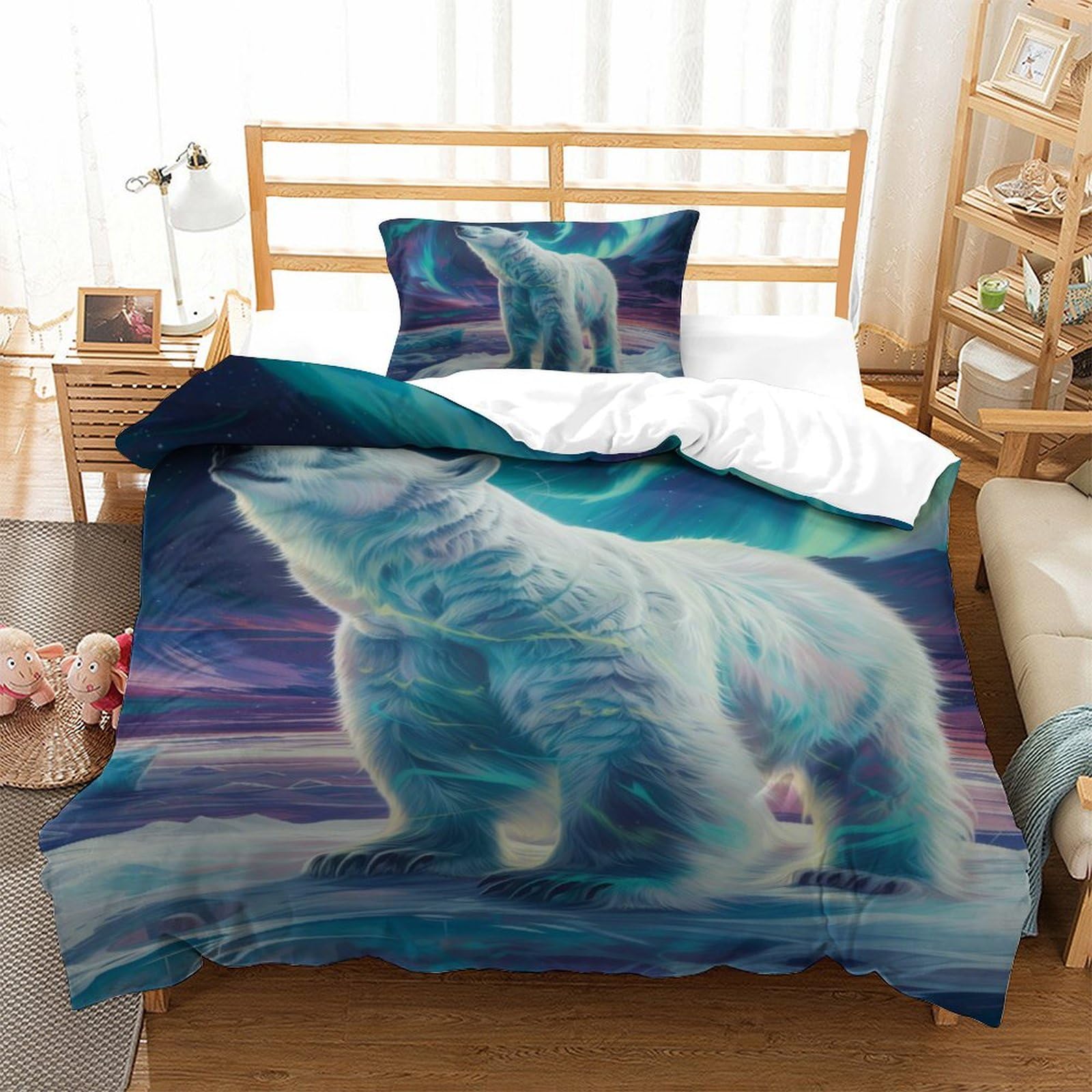 Housse de couette ours polaires infroissable en microfibre pour lit une place