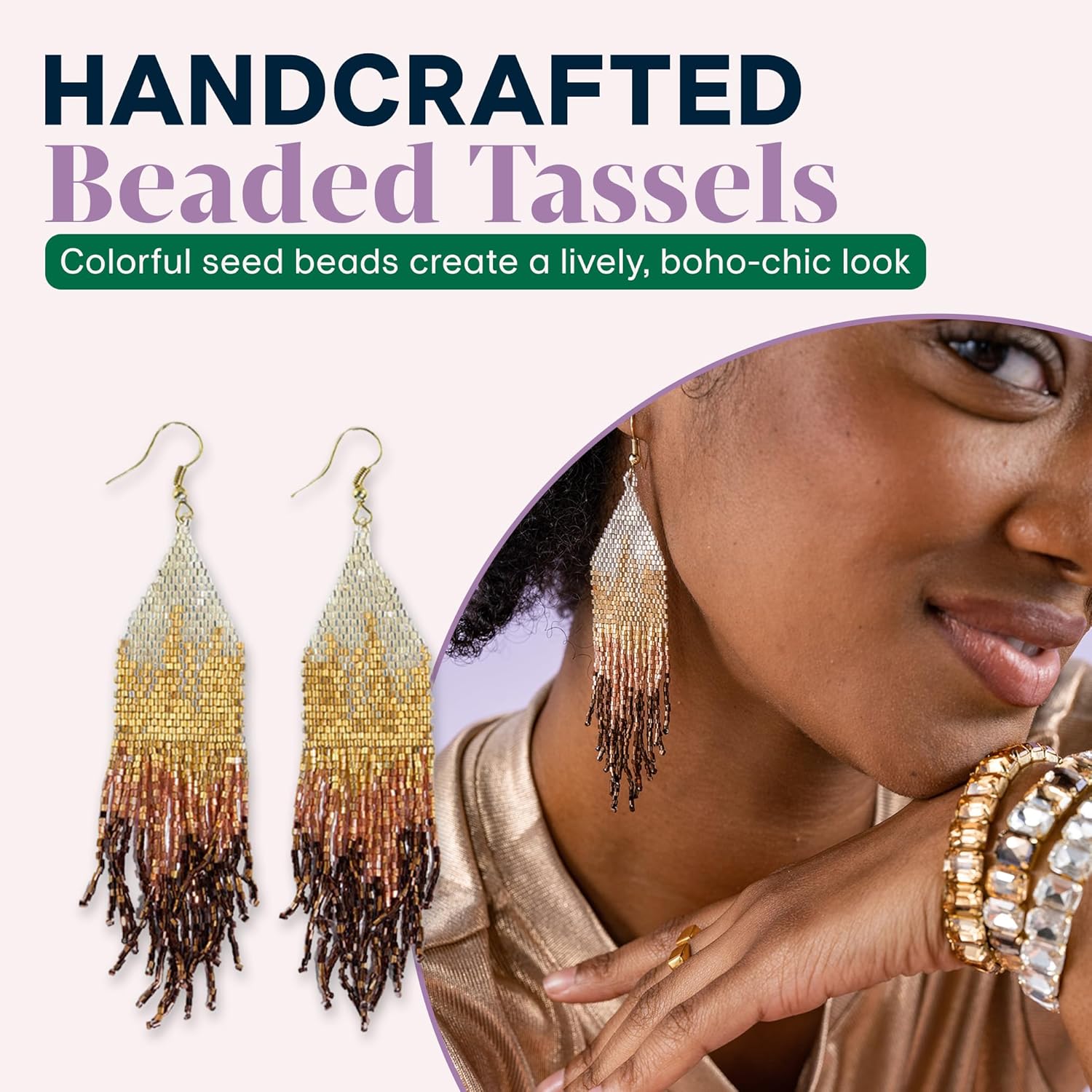INK+ALLOY Beaded Earrings for Women Dangling, Claire Luxe Seed Bead Fringe Statement Boho Earrings, Hypoallergenic Handmade Jewelry for the Modern Bohemian, 4.25-Inch