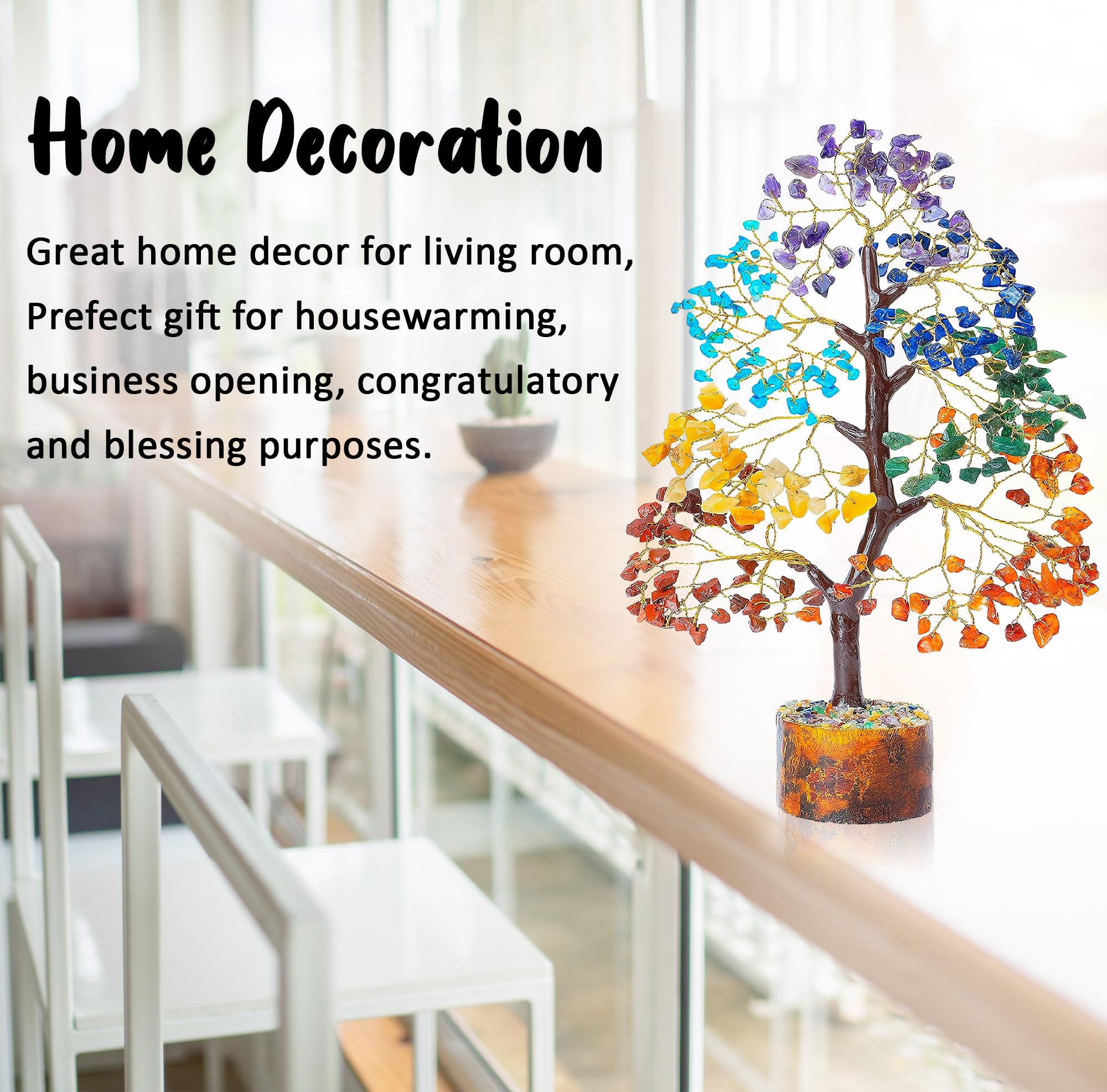 Crocon Albero della vita dei sette chakra, albero della vita per energia positiva, Feng Shui, albero dei soldi, bonsai, pietra preziosa, decorazione per la casa, regalo di compleanno premuroso per