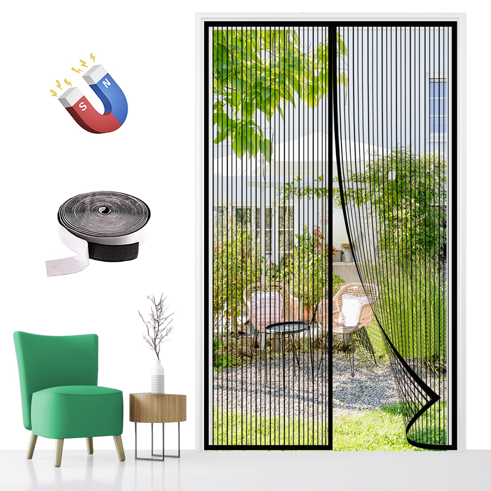 FSMYYXGS Magnetic Fly Screen Door,With Magnets Insect Protection Door Seal Automatically,Heavy Duty Fly Screen Mesh Curtain Easy Installation For All Door-Black C| 95x185cm(37x72inch - View #6
