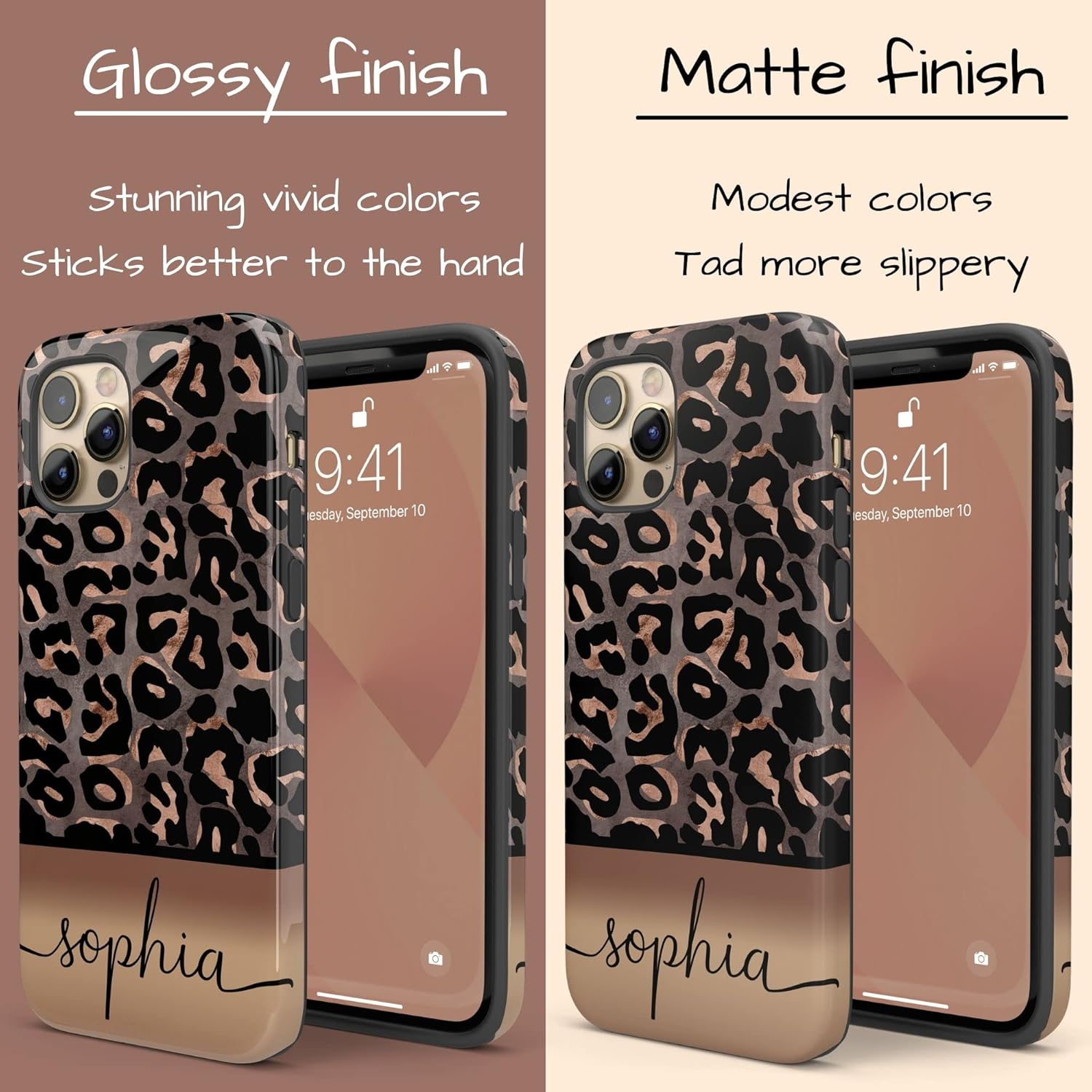 Custom Leopard Name Case Personalized Golden/Gray Cheetah Case Compatible with iPhone 17 Air, 16 Pro Max, 15 Plus, 14, 13 Mini, 12, 11, X/XS Max, XR, 7/8
