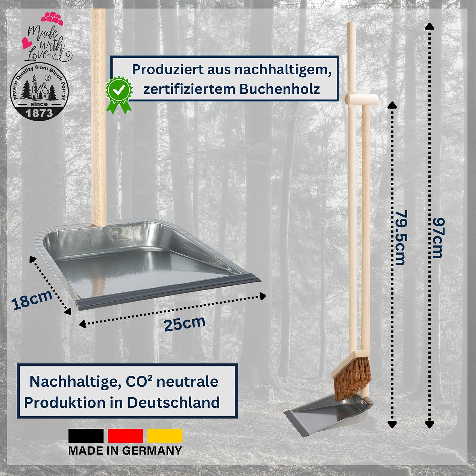 Stehkehrgarnitur Kehrgarnitur Faule Grete Less CO² Produktion Buchenholz