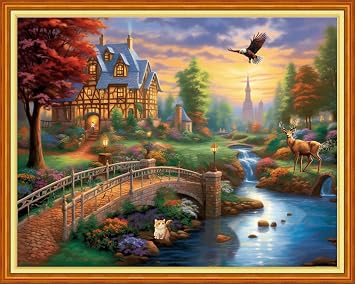 Findvoor Stamped Cross Stitch Kits for Beginner Embroidery Kits for Beginners Adults DIY 11CT Cross Stitch Patterns Needlepoint Kits Crossstitching Kits-Fairy Tale World 16x20 inch