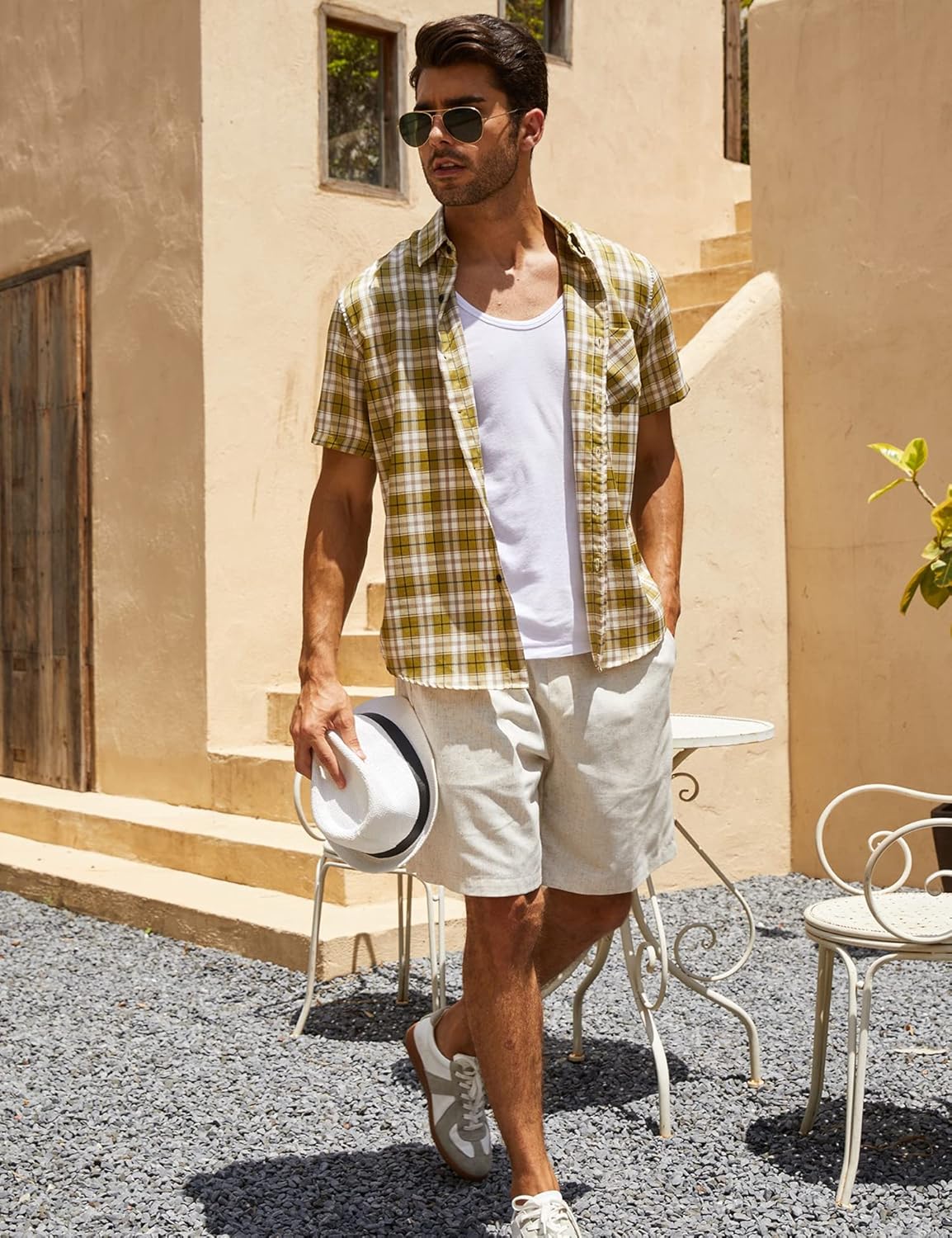 COOFANDY Men's Linen Shorts Casual Elastic Waist Drawstring Summer Beach Shorts - Image 2