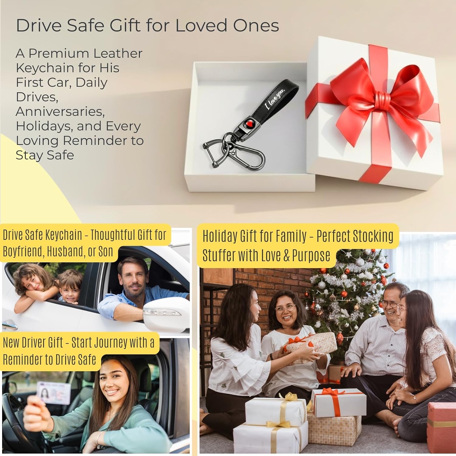 Drive Safe Keychain for Dad – Premium Leather Key Ring, Father’s Day Gift for Dad, Birthday Gift for Father, New Driver or New Car Gift for Him