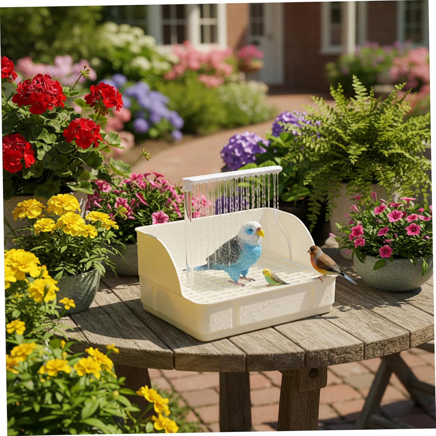 Automatic Bird Bath with Pump Bird Shower for Cage Large Parrot Bath Tub with Running Fountain Dual Modes for African Grey Cockatiel Budgie Lovebird Parakeet Accessories