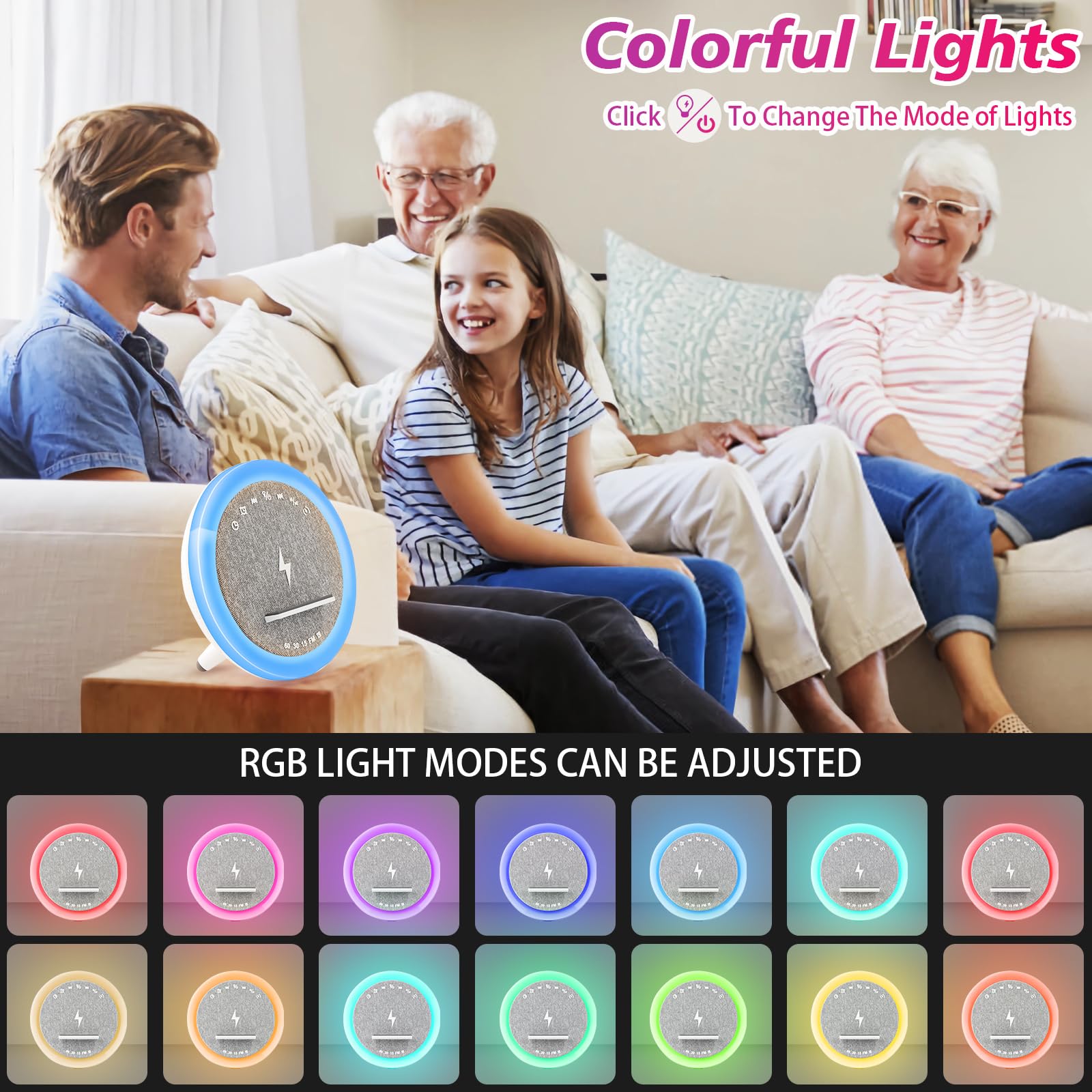 Lampe chargeur sans fil, Réveil avec chargeur à induction, Haut-parleur Bluetooth éclairage ambiant synchronisé avec la musique, Réveil numérique, pour lit/salon
